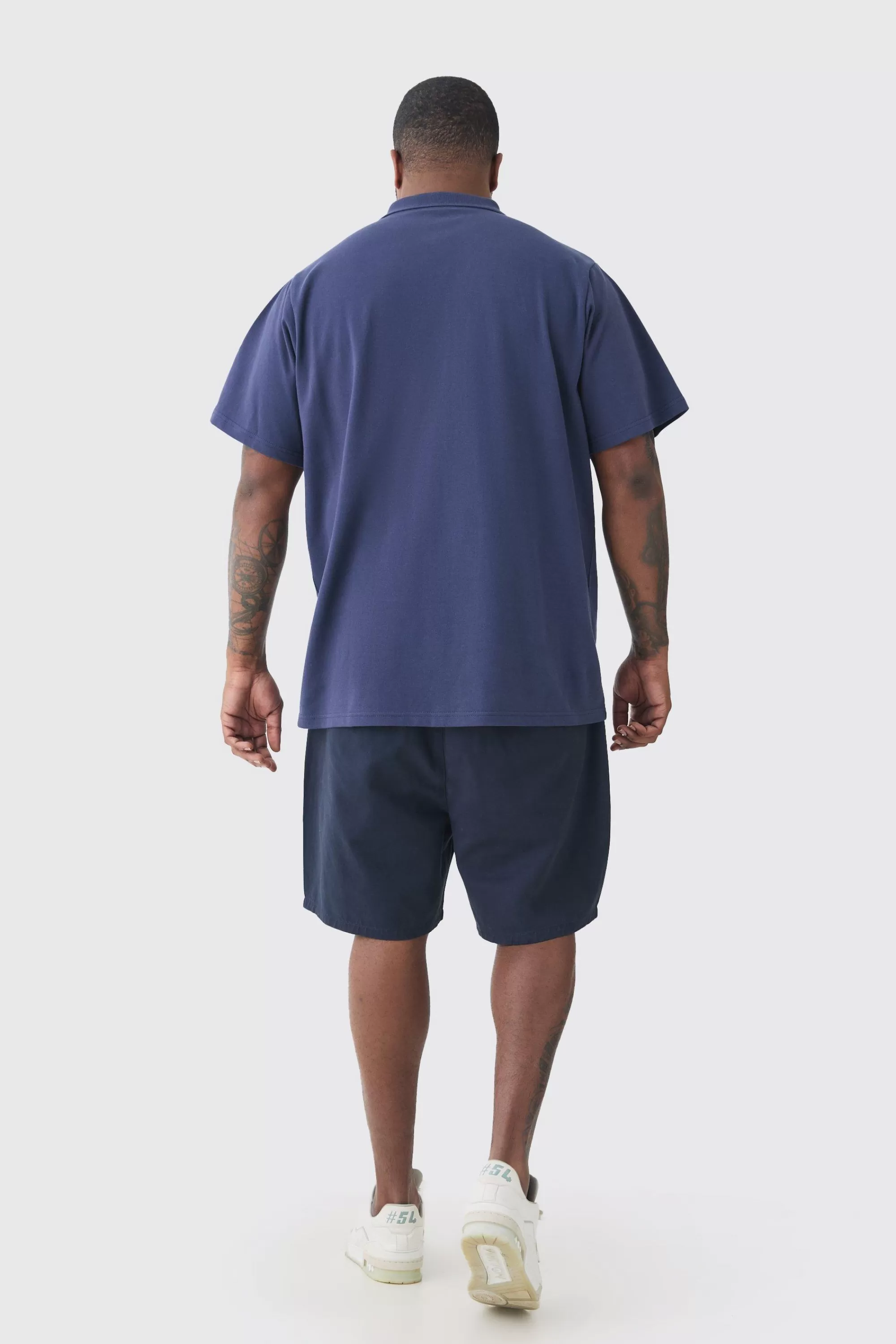 boohooMAN Plus Short Sleeve Pique Polo In | UK navy New