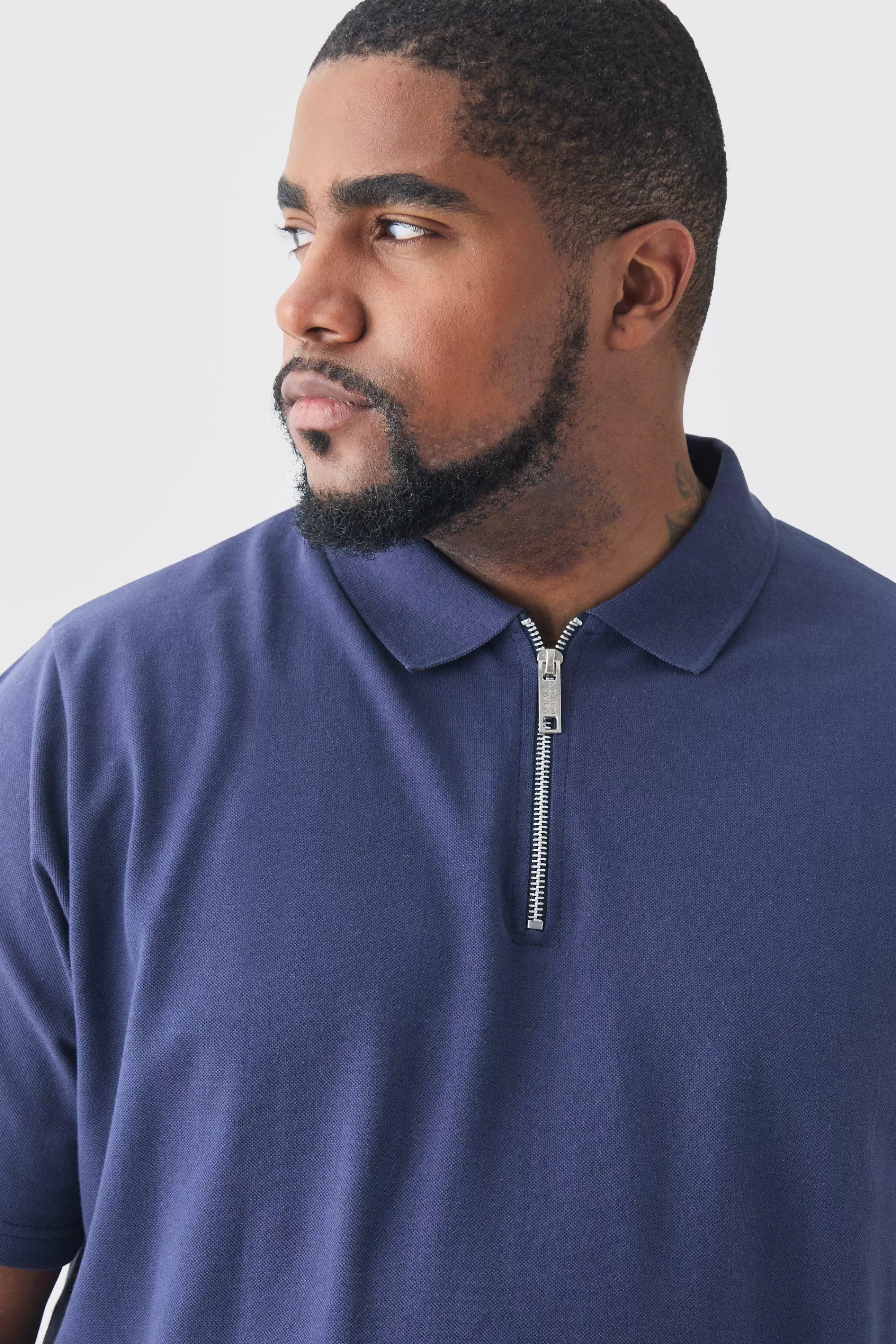 boohooMAN Plus Short Sleeve Pique Polo In | UK navy New