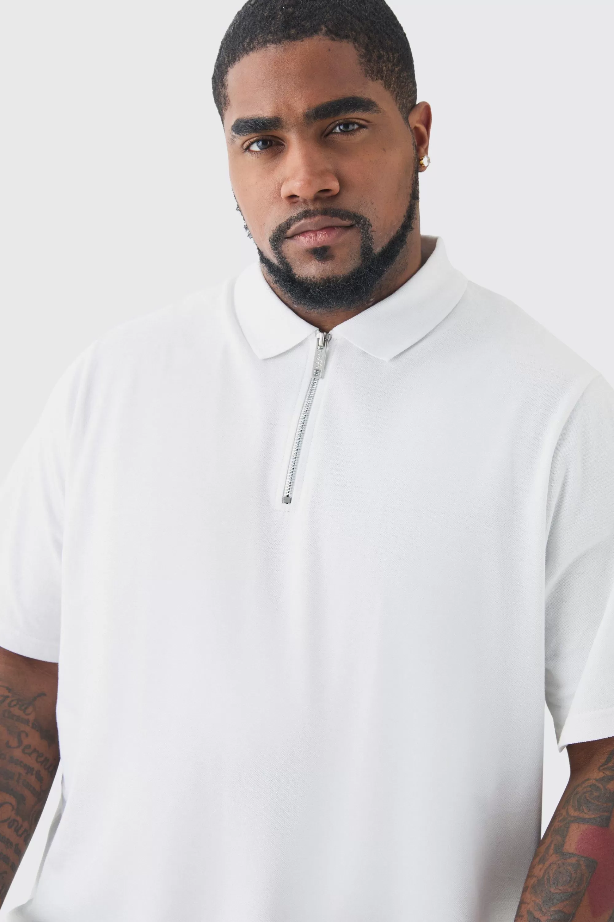boohooMAN Plus Short Sleeve Pique Polo In | UK white Fashion