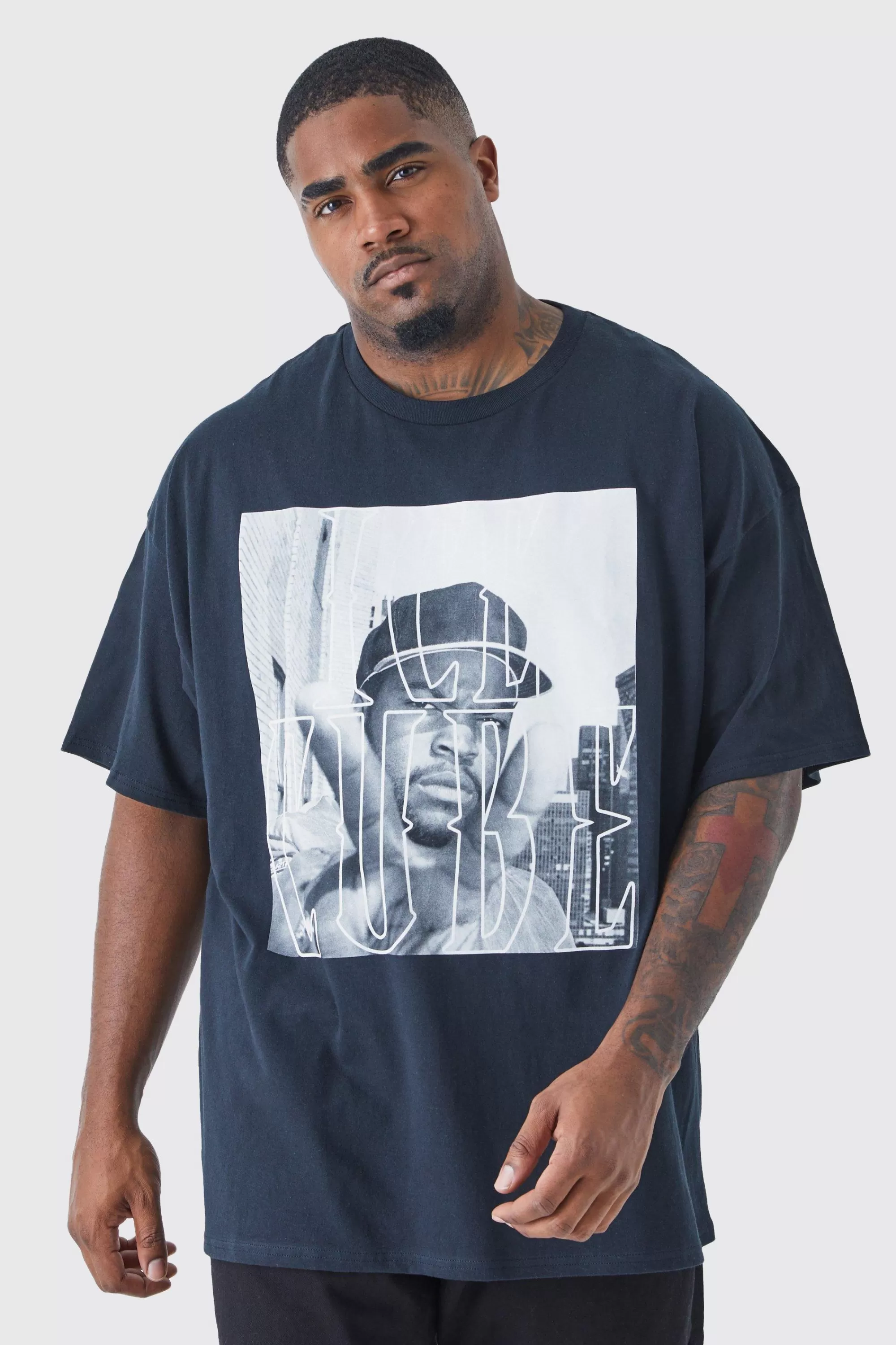 boohooMAN Plus Size Ice Cube Chest Print License T-shirt | UK black Best