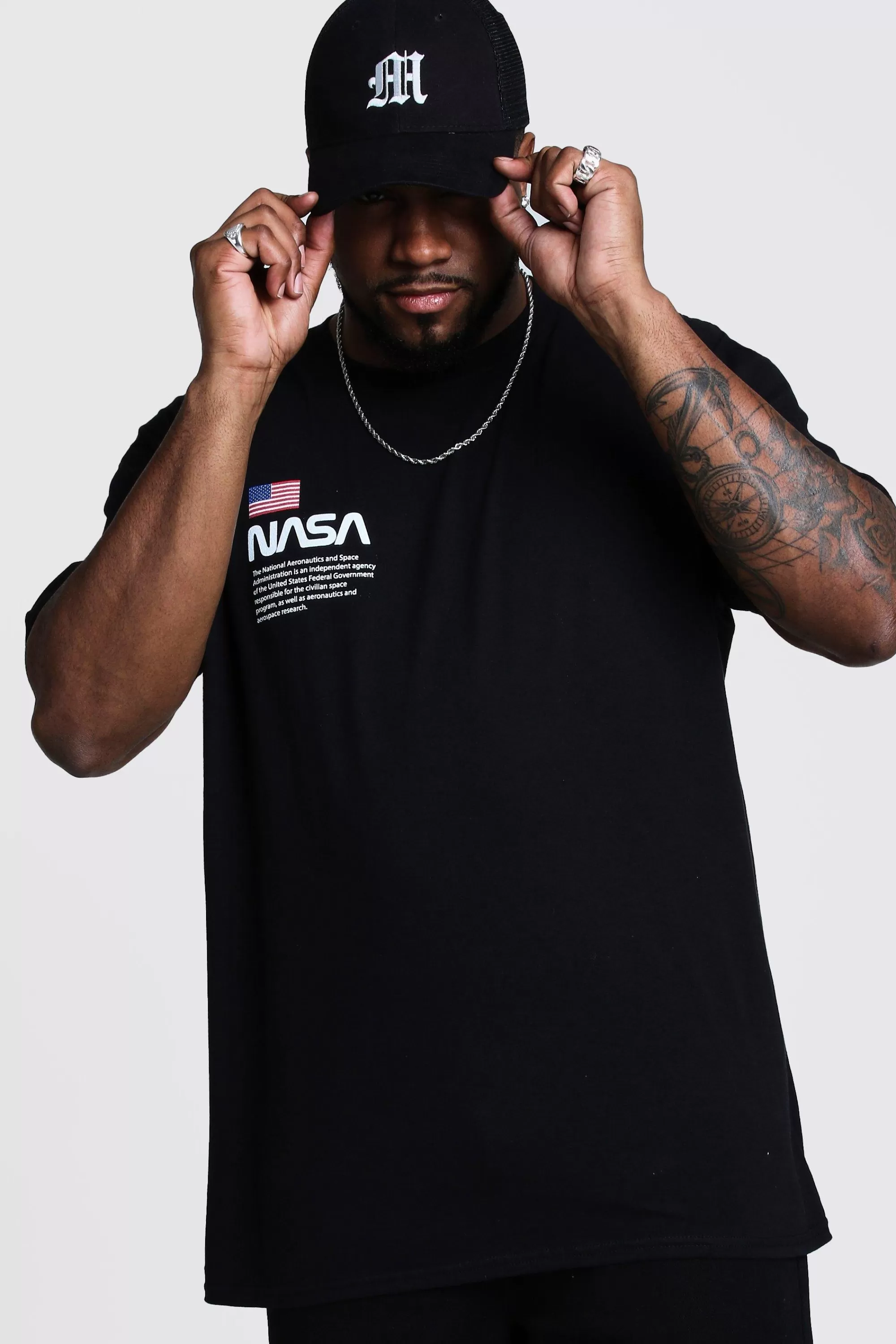 boohooMAN Plus Size NASA Chest Print License T-Shirt | UK black Cheap
