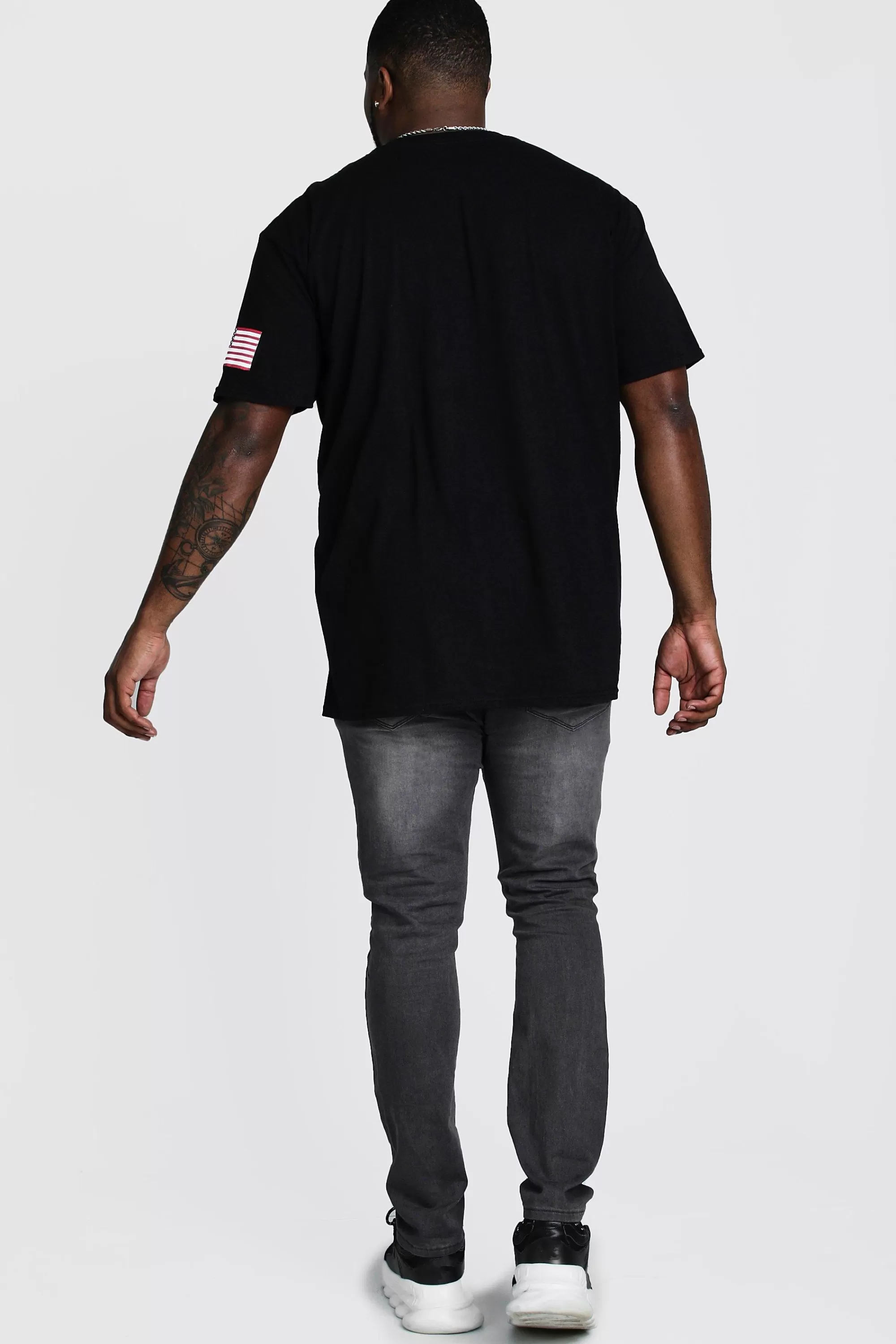 boohooMAN Plus Size NASA Sleeve Print License T-Shirt | UK black Outlet