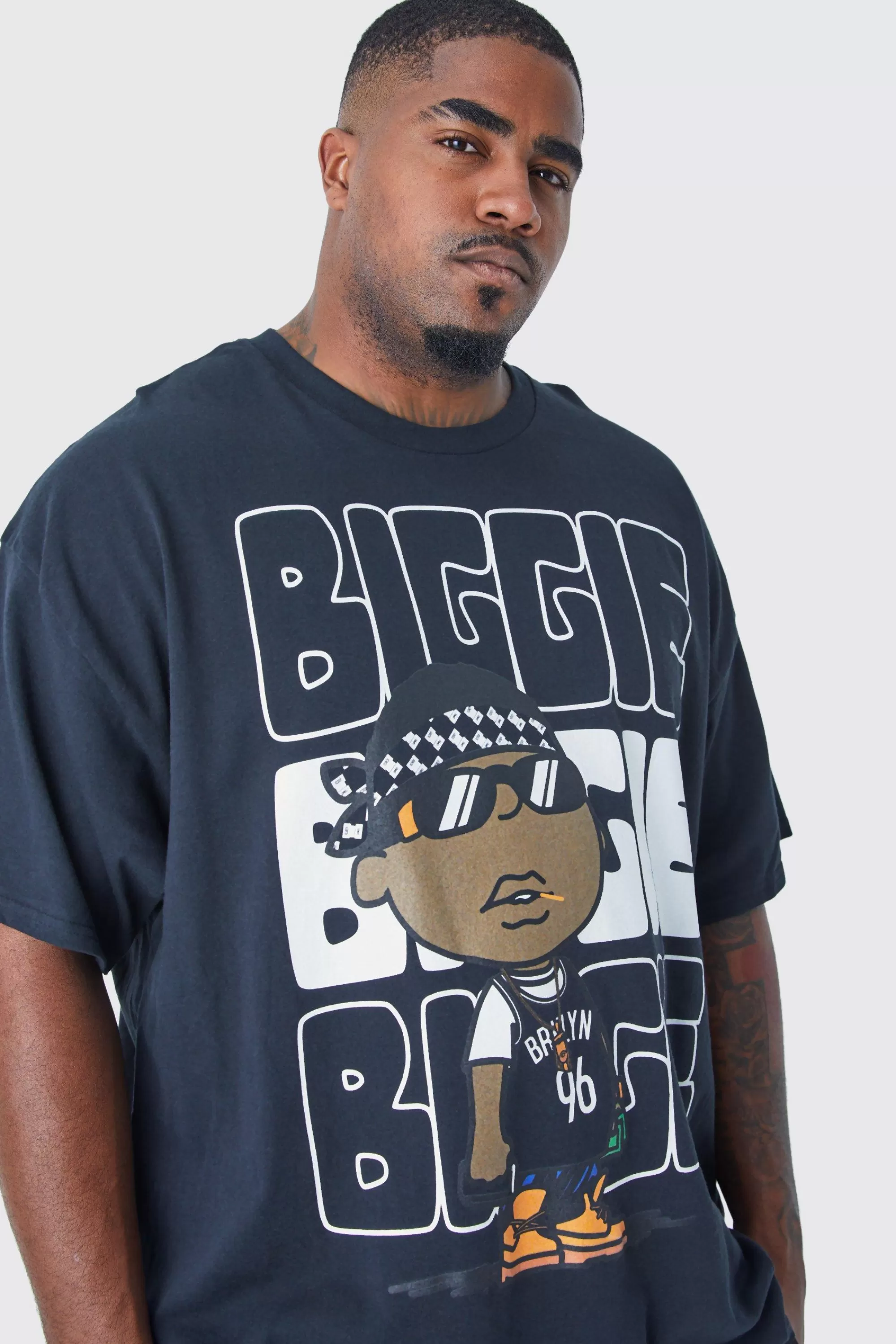 boohooMAN Plus Size Notorious Big Chest Print License T-shirt | UK black New