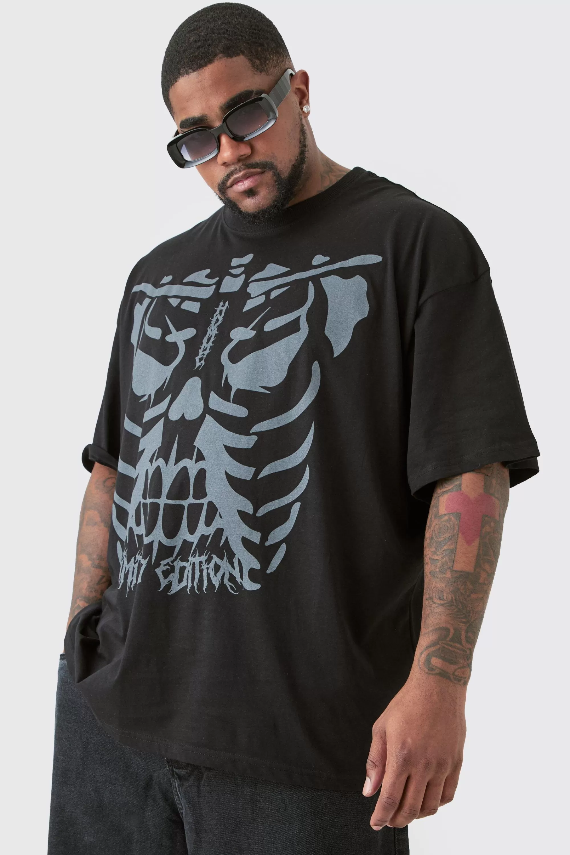 boohooMAN Plus Skeleton Graphic T-shirt In | UK black New