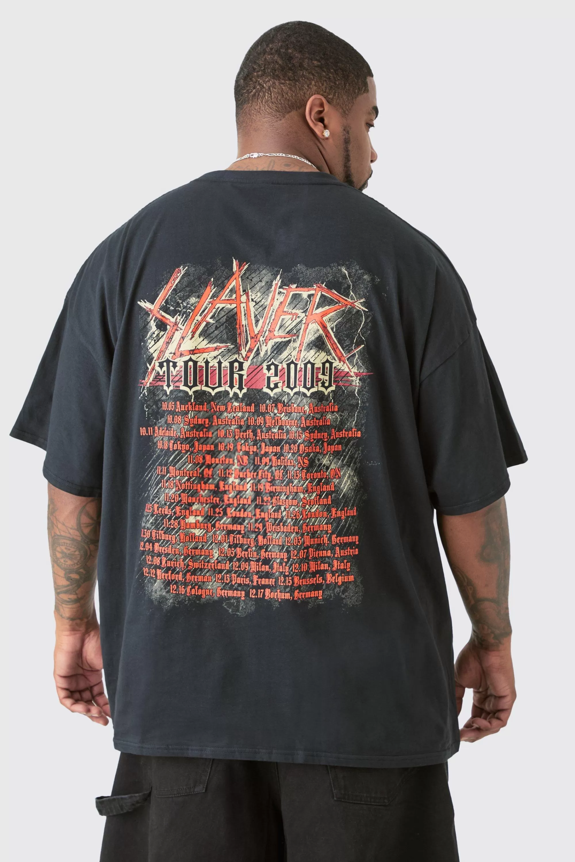 boohooMAN Plus Slayer License Front & Back Print T-shirt | UK black Store