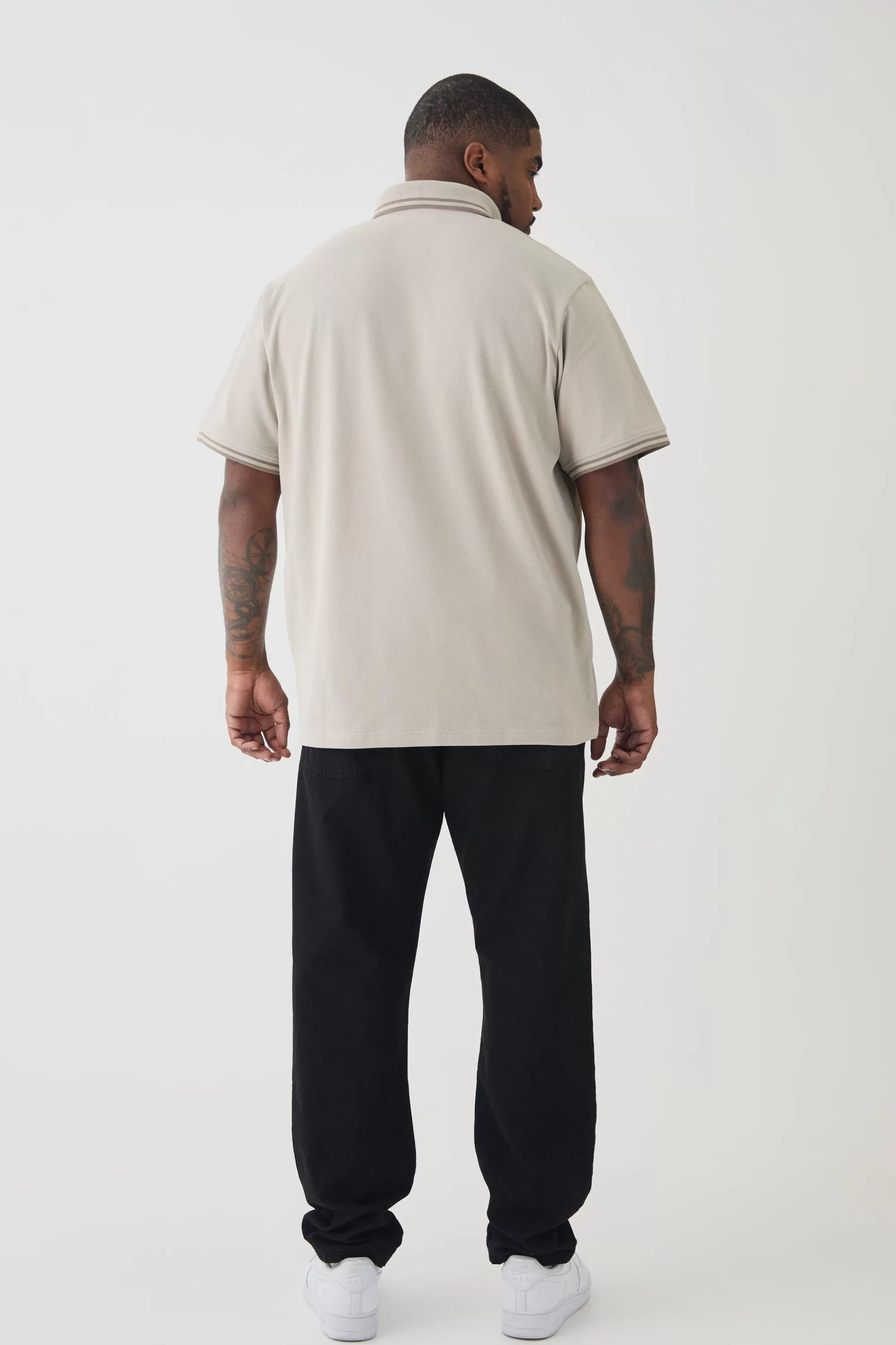 boohooMAN Plus Slim Tipped Pique Polo In | UK stone Fashion