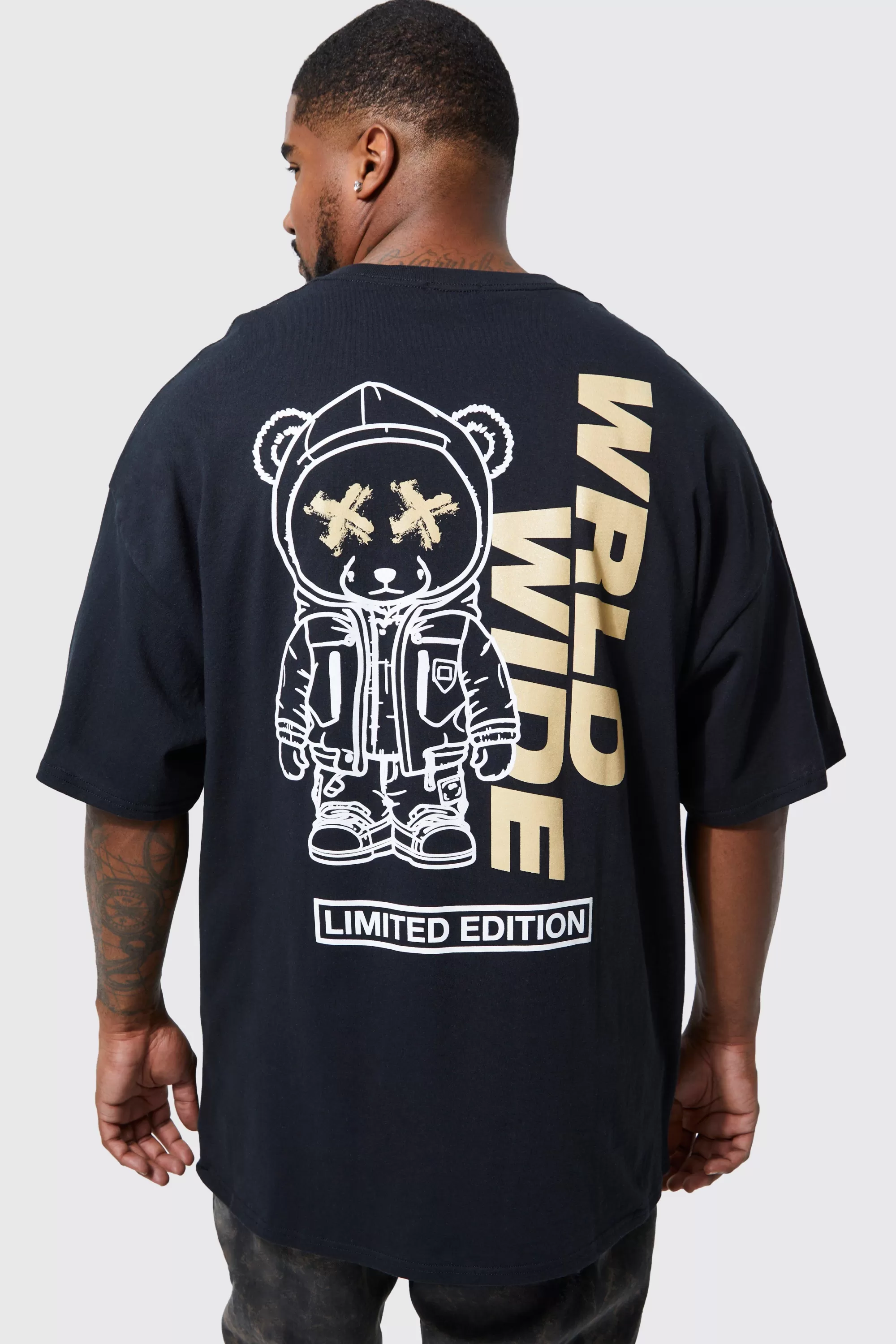 boohooMAN Plus Space Teddy Graphic T-shirt | UK black Online
