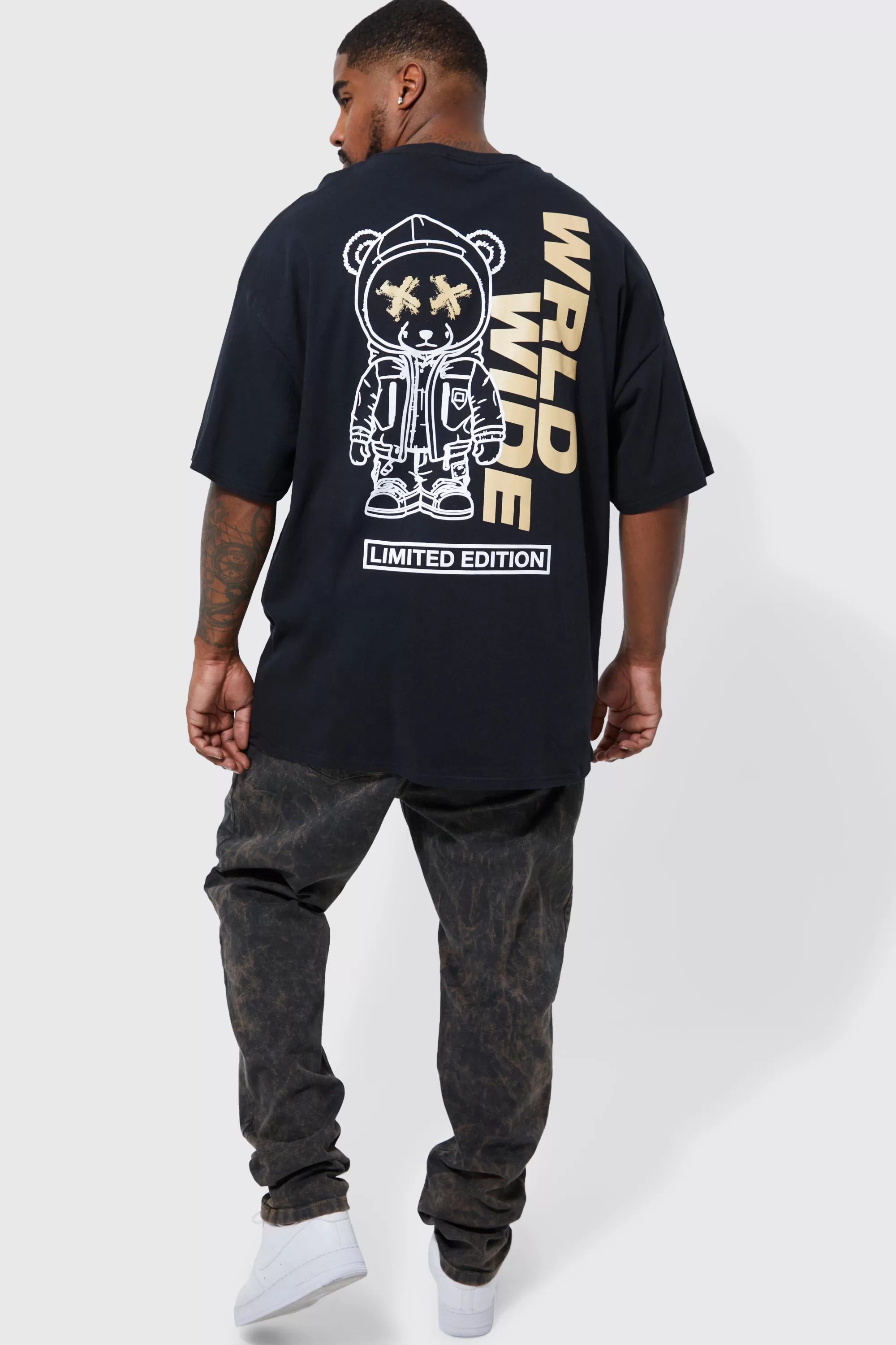boohooMAN Plus Space Teddy Graphic T-shirt | UK black Online