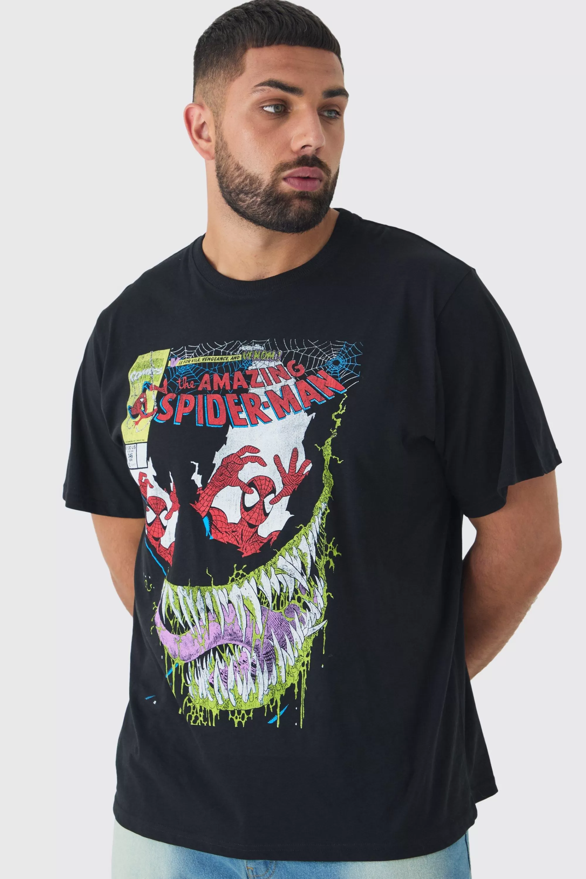 boohooMAN Plus Spiderman Licence Print Oversized T-shirt In | UK black Online