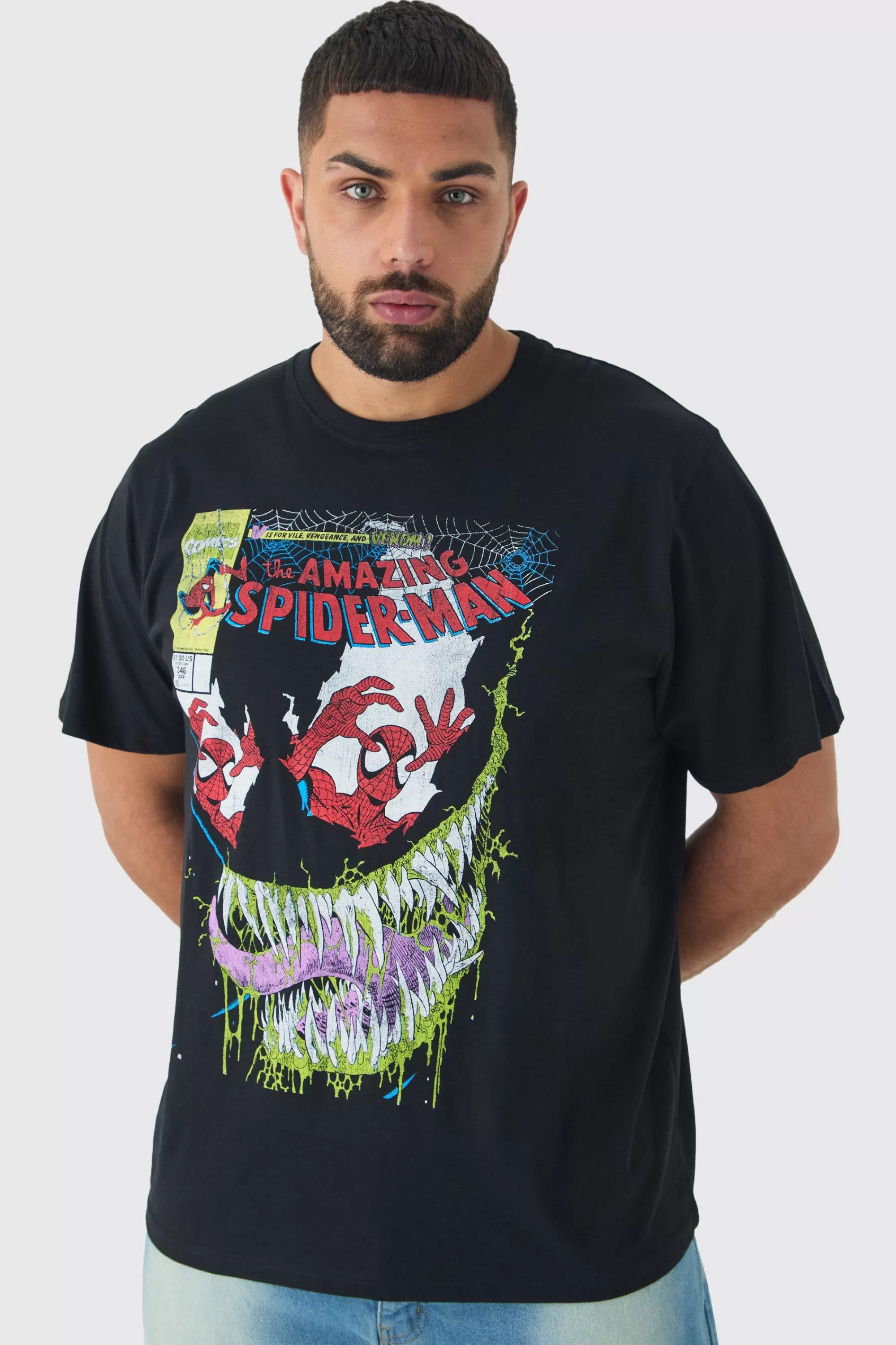 boohooMAN Plus Spiderman Licence Print Oversized T-shirt In | UK black Online