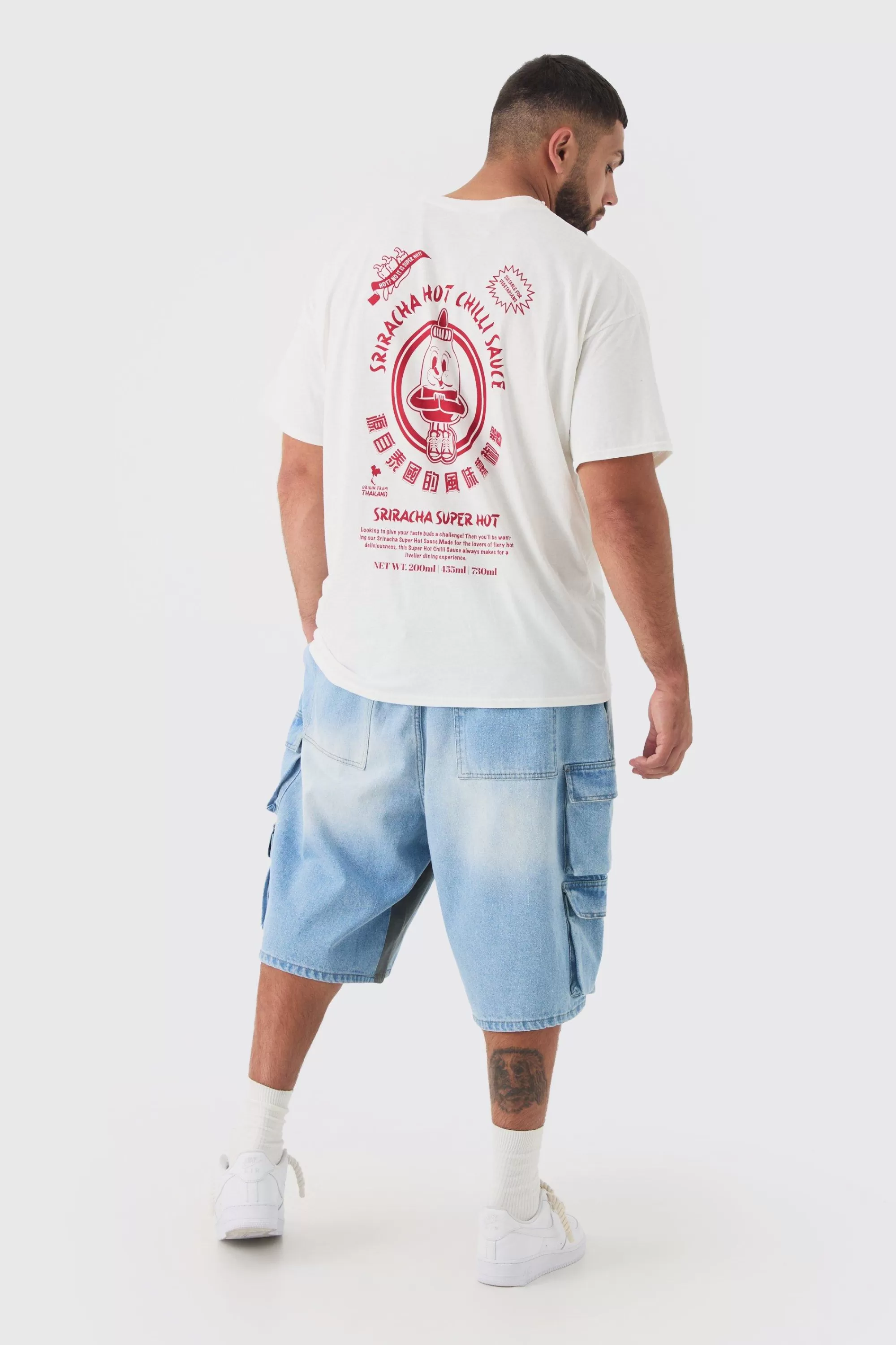 boohooMAN Plus Sriracha Hot Chilli Sauce License Back Print T-shirt In | UK white Cheap