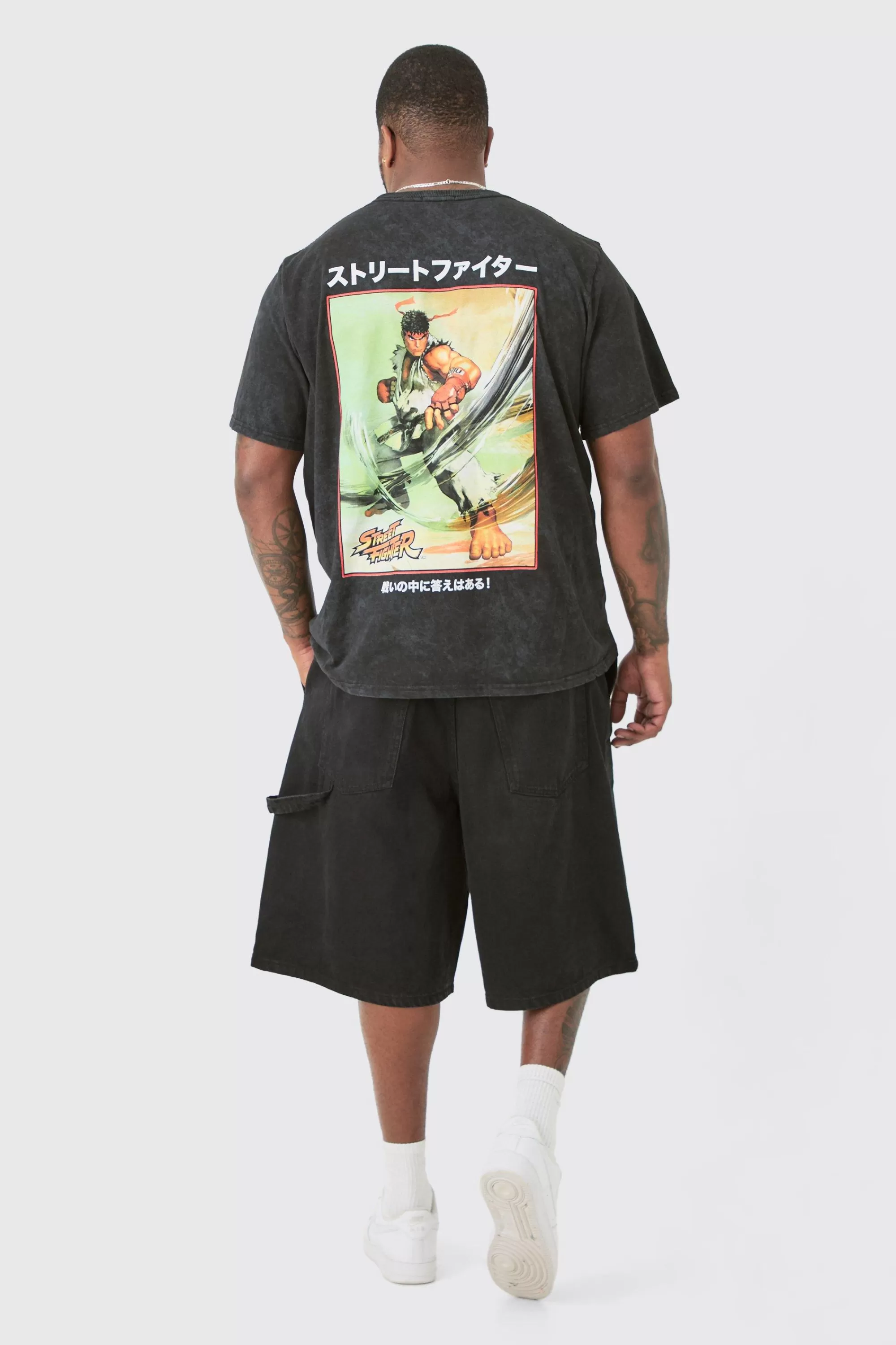 boohooMAN Plus Street Fighter License Back Printed T-Shirt | UK black Clearance
