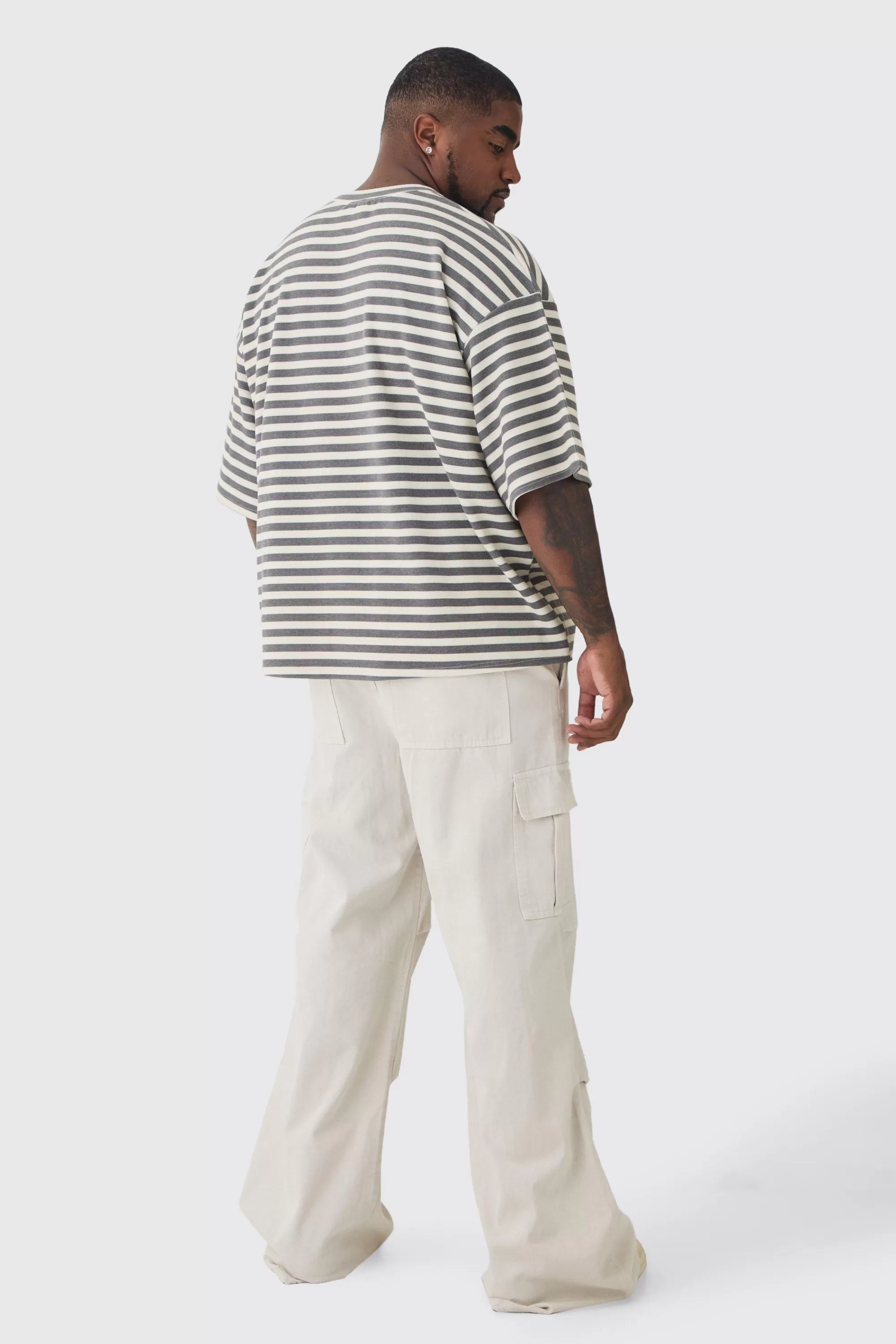 boohooMAN Plus Stripe Compact Rib Boxy Oversized T-Shirt | UK white Flash Sale