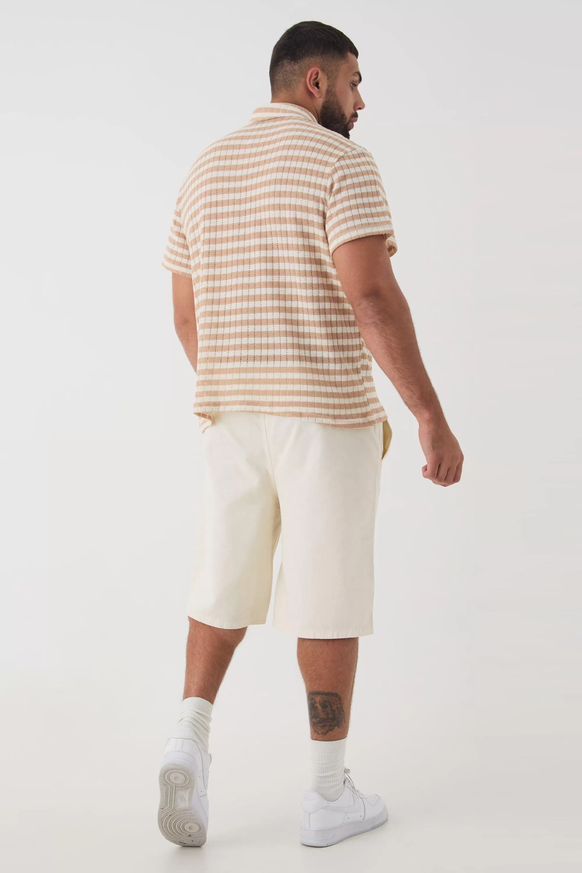 boohooMAN Plus Textured Stripe Polo | UK tan Sale