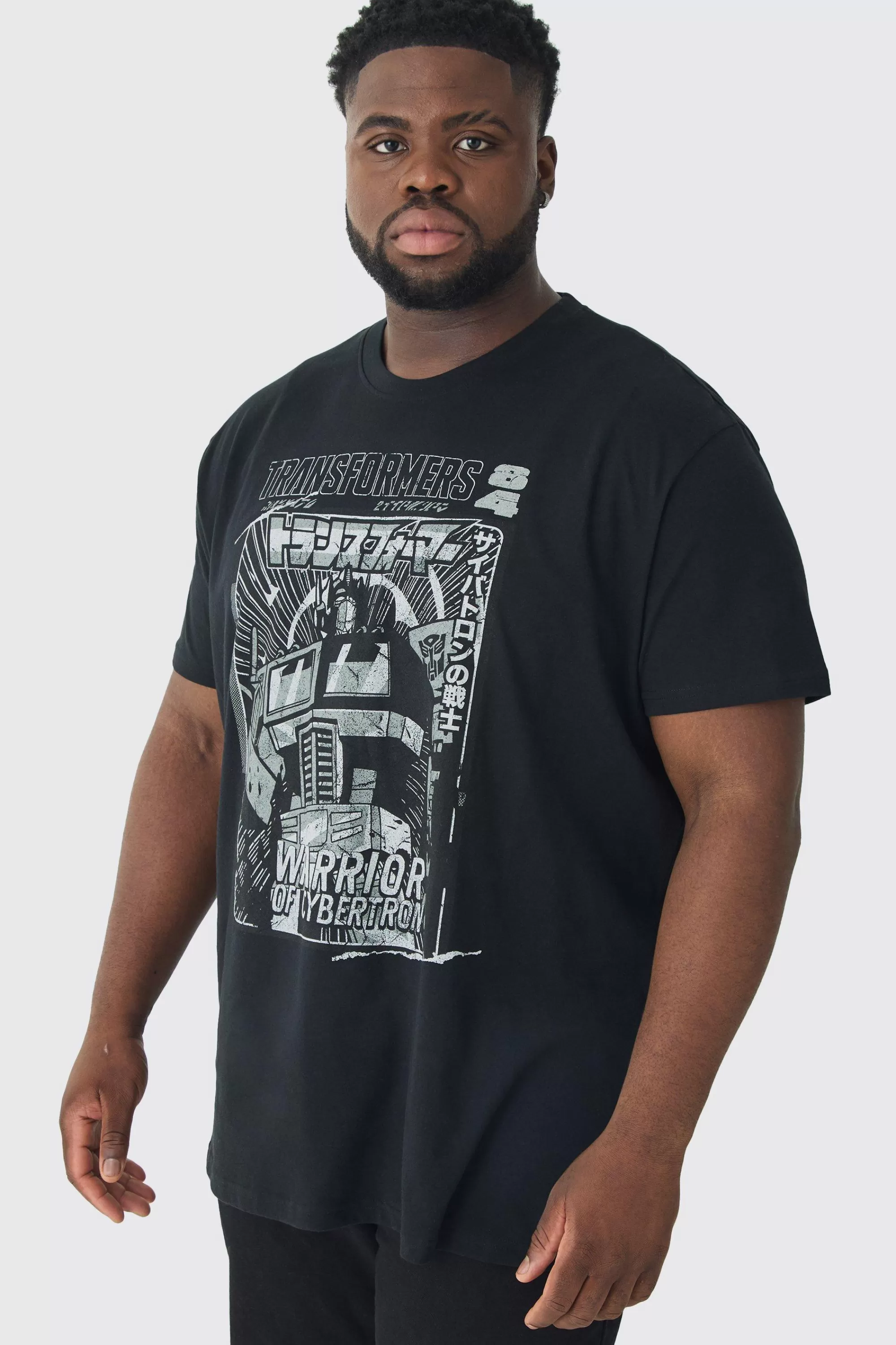 boohooMAN Plus Transformers License Print T-shirt | UK black Store