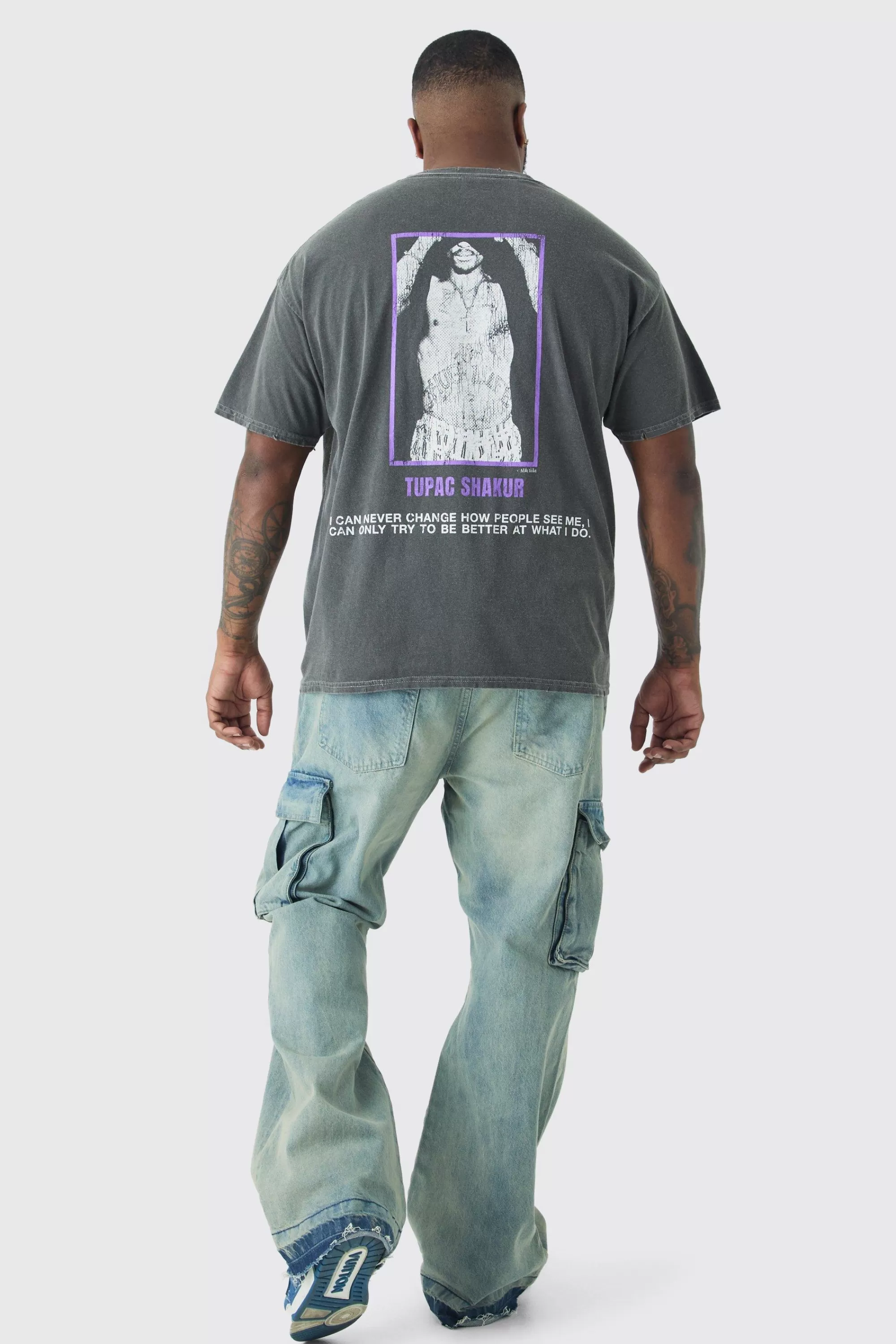 boohooMAN Plus Tupac Cross Printed License T-shirt In | UK grey Cheap