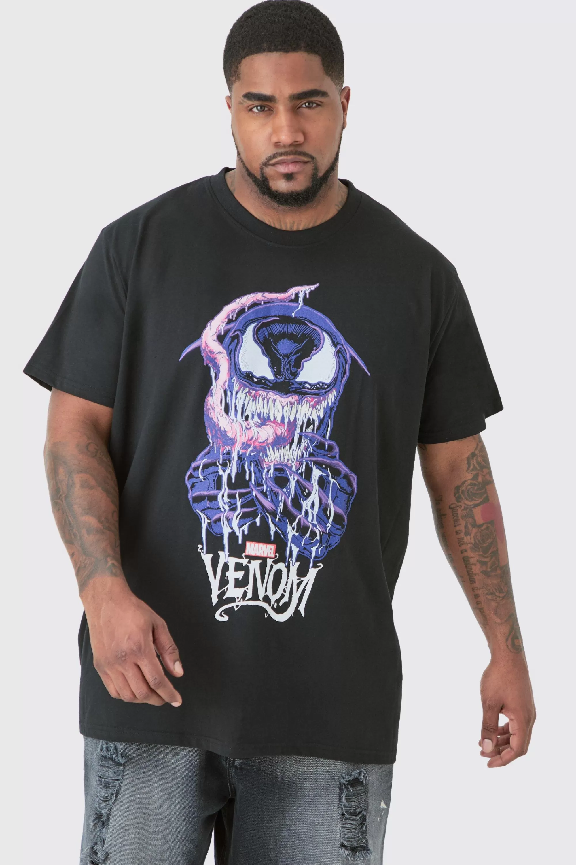 boohooMAN Plus Venom Graphic License T-shirt | UK black Best