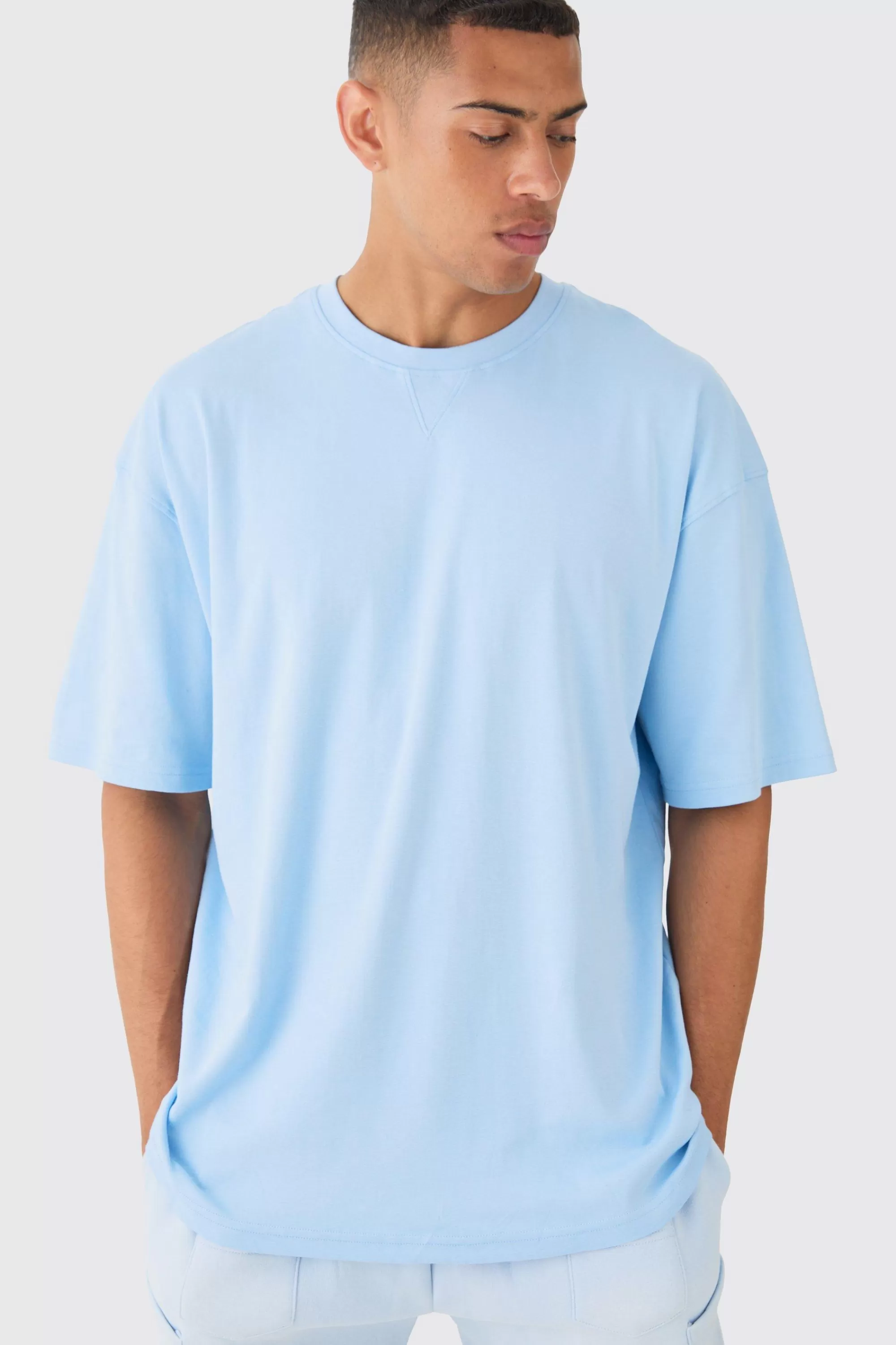 boohooMAN Premium Oversized Super Clean Interlock T-shirt | UK pastel blue Sale
