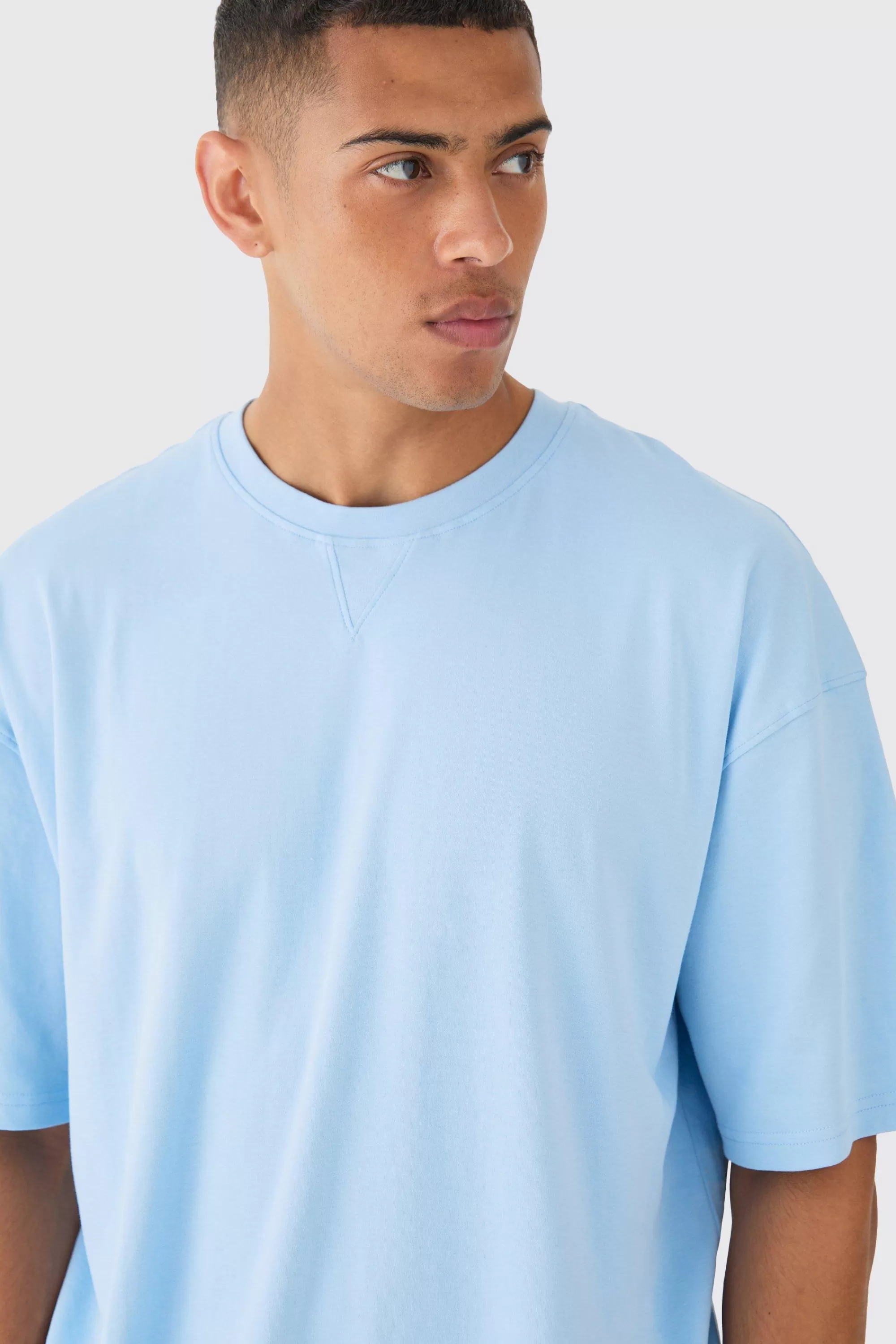 boohooMAN Premium Oversized Super Clean Interlock T-shirt | UK pastel blue Sale
