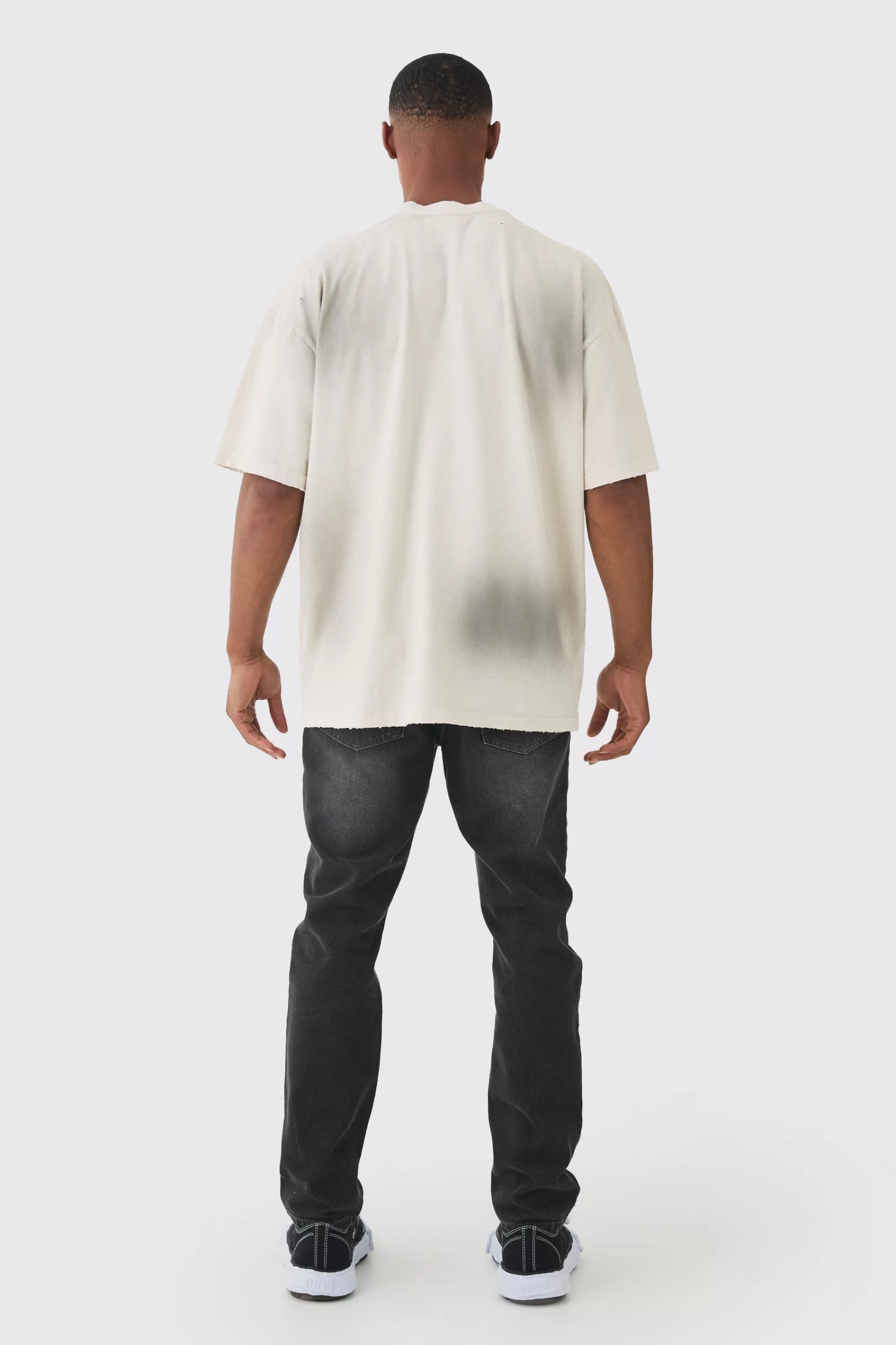 boohooMAN Premium Oversized Top Stitched & Washed T-shirt | UK stone Hot