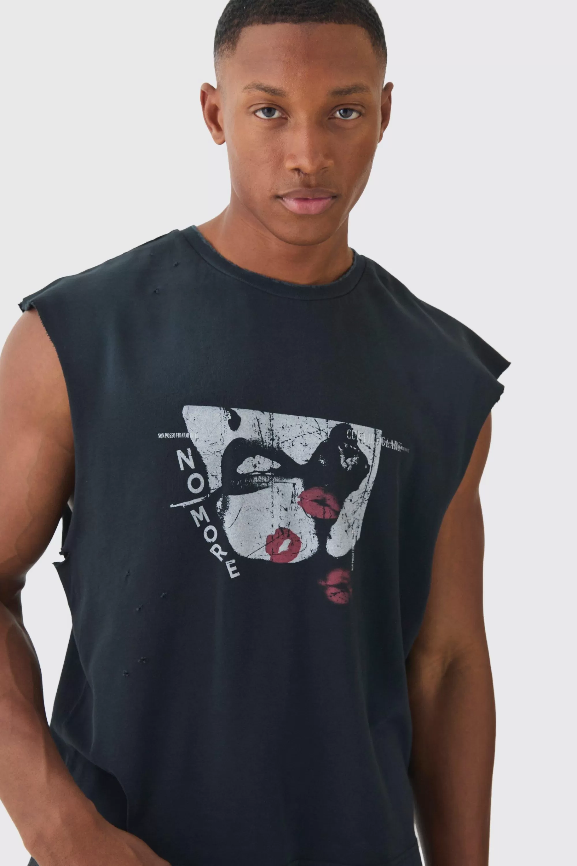 boohooMAN Premium Oversized Washed & Printed Boxy Tank | UK black Cheap