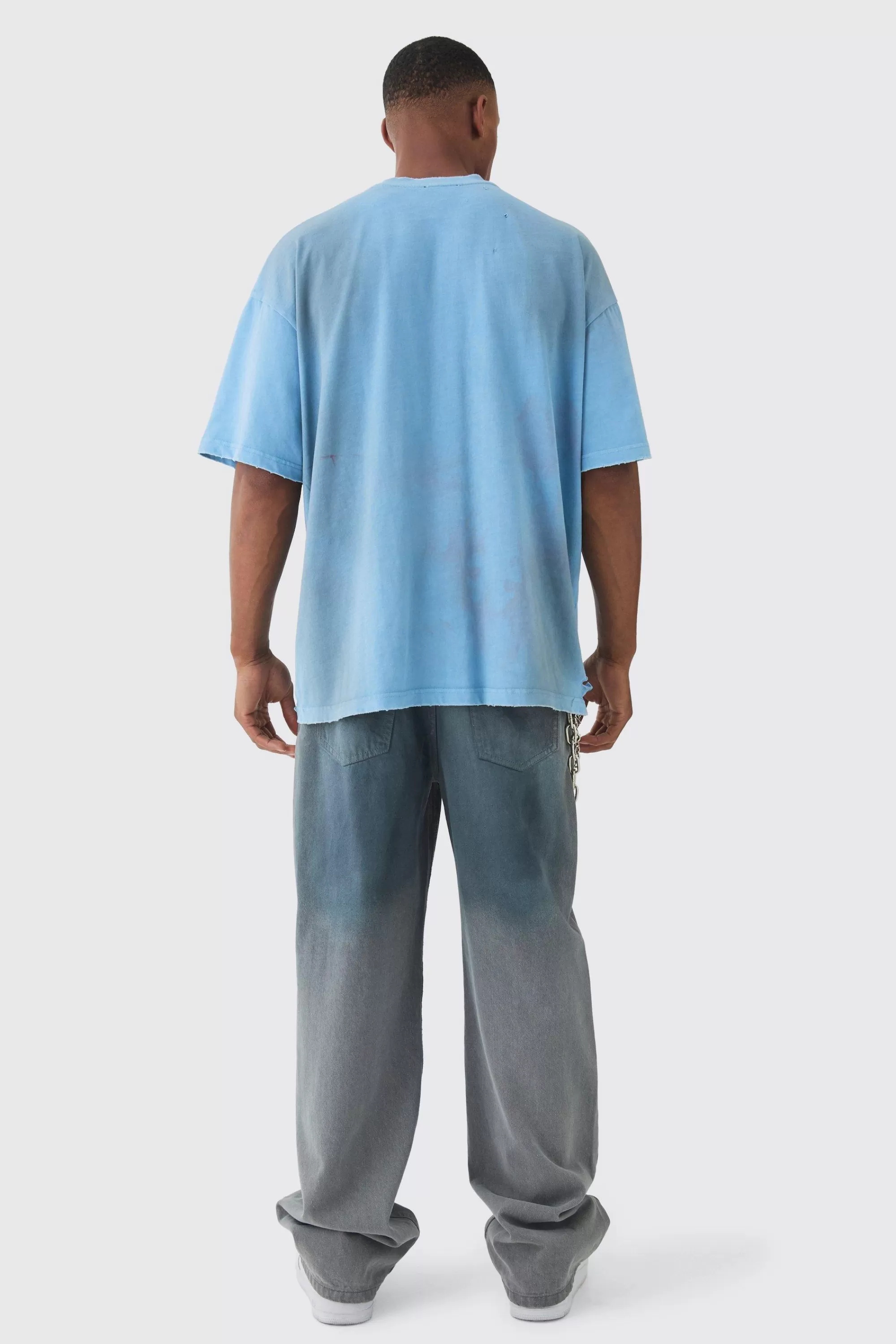 boohooMAN Premium Oversized Washed & Printed T-shirt | UK dusty blue Outlet