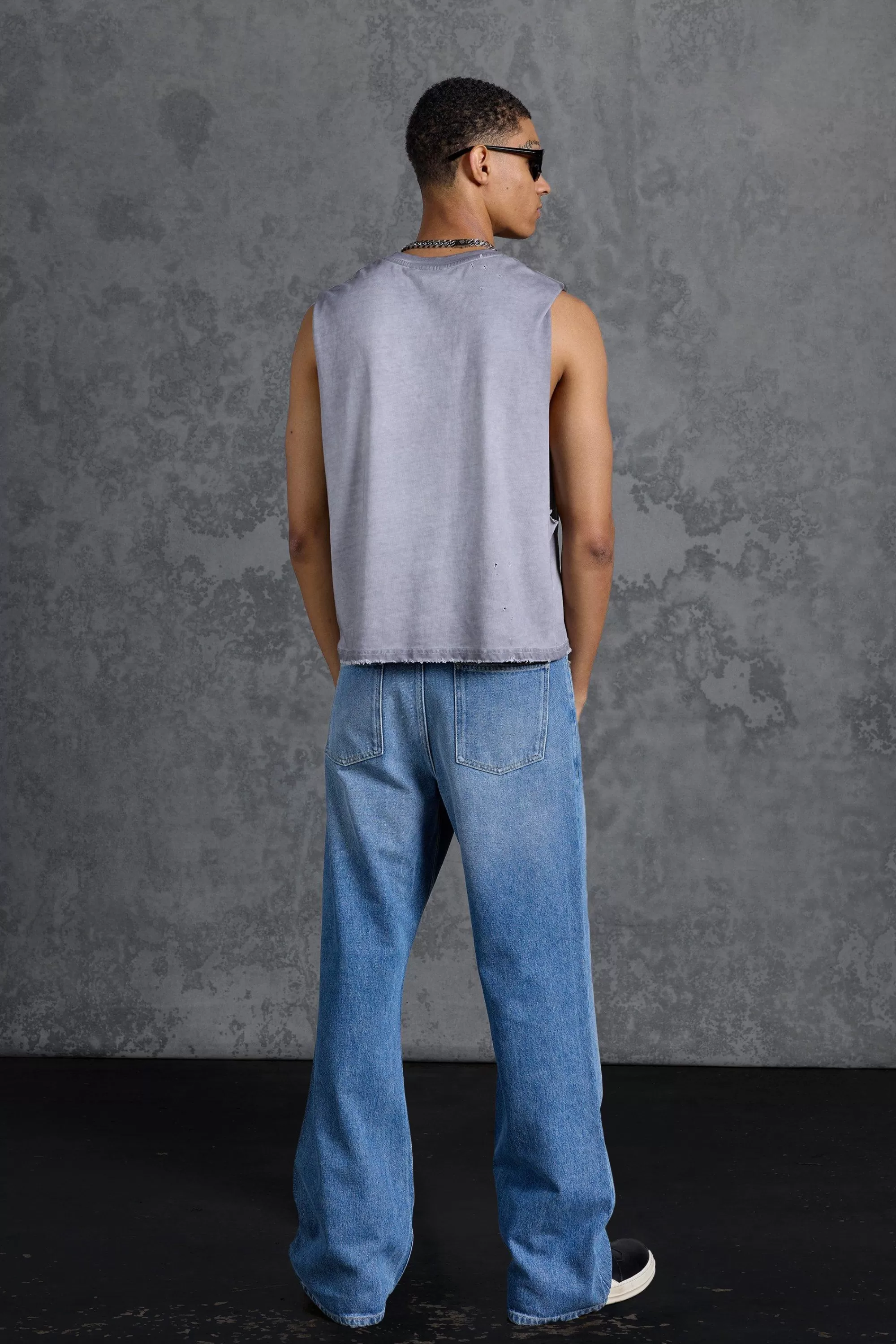 boohooMAN P-Star Oversized Boxy Tank Top With Graffiti Print | UK grey Cheap