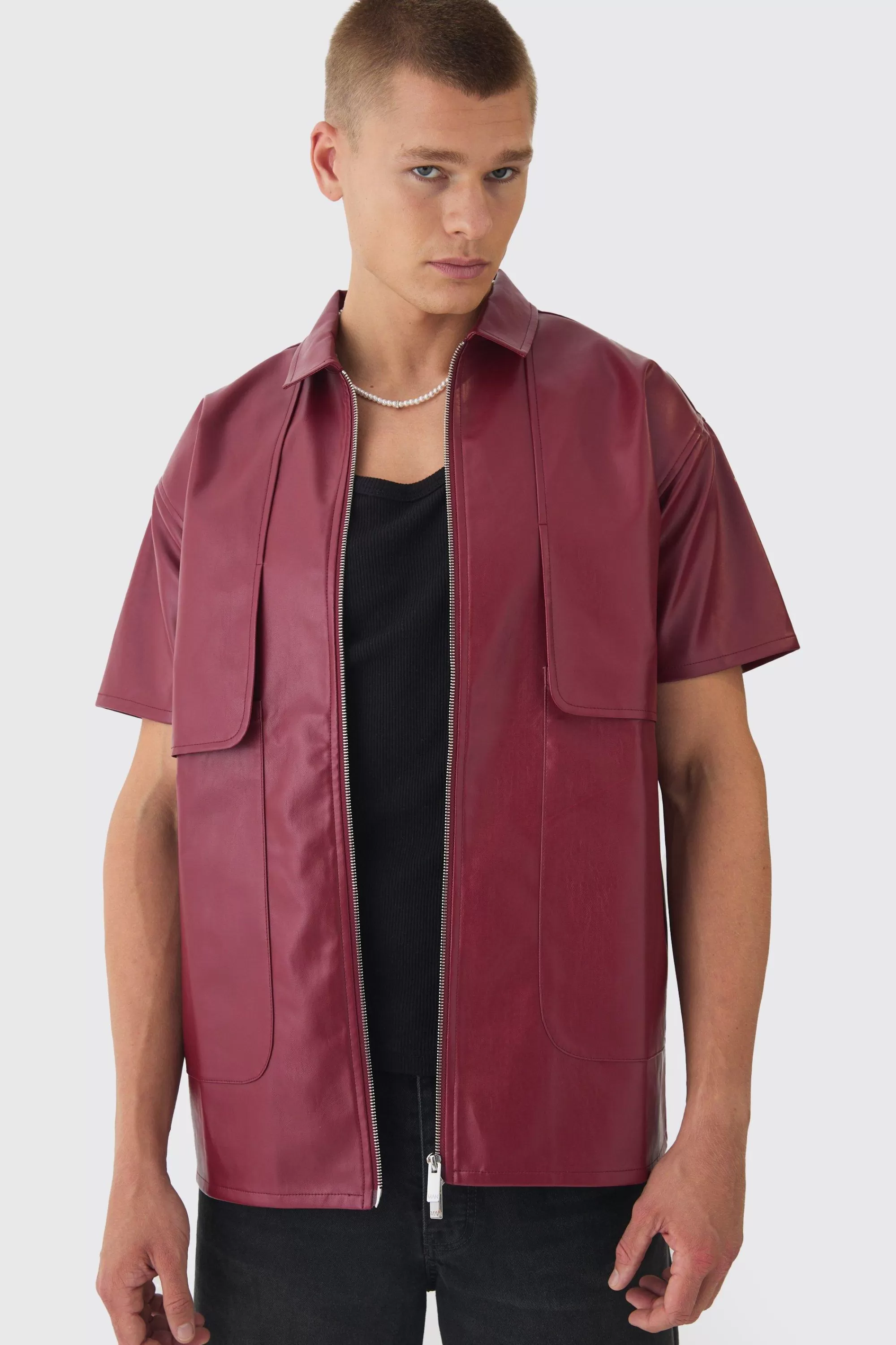 boohooMAN Pu Oversized Panel Detail Shirt | UK cherry Store