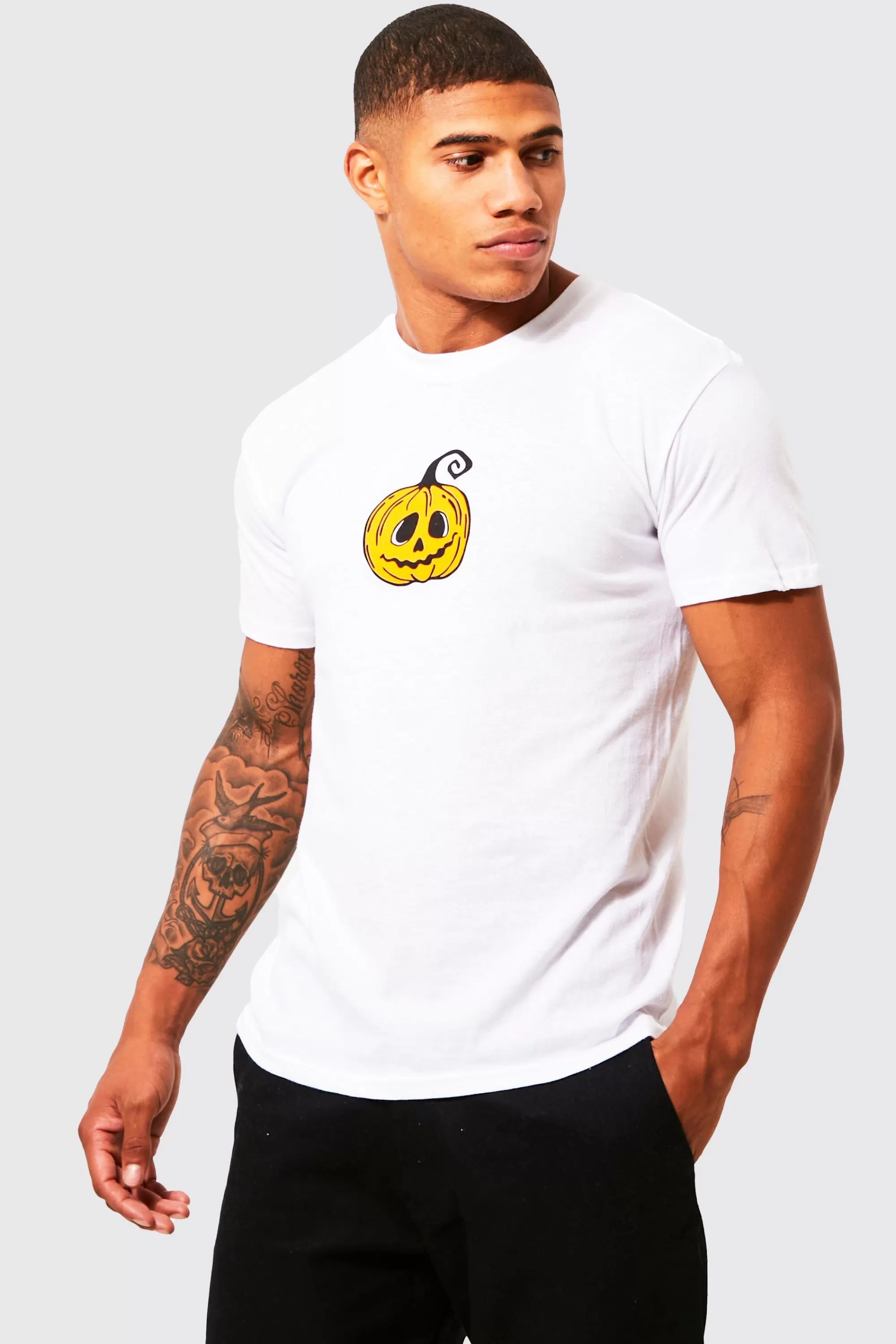 boohooMAN Pumpkin Print T-shirt | UK Flash Sale
