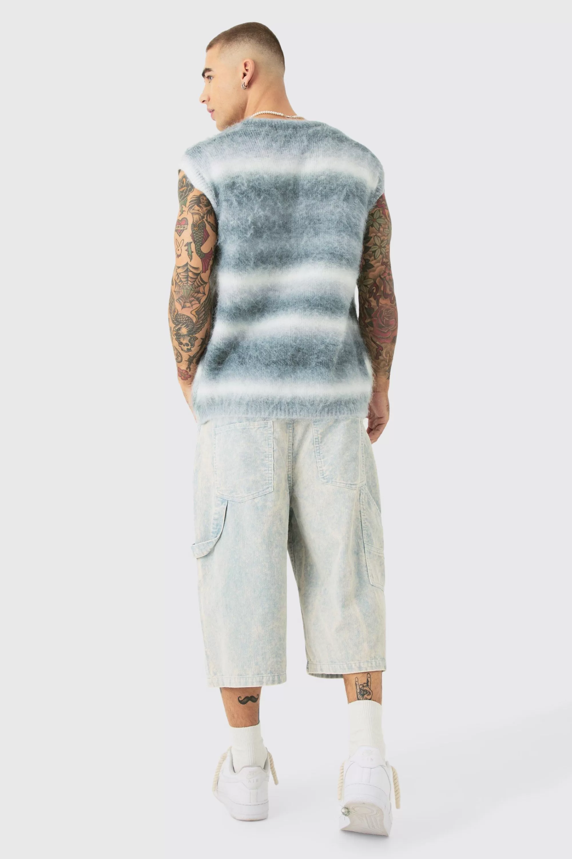 boohooMAN Regular Knitted Brushed Stripe V Neck Tank | UK teal Best