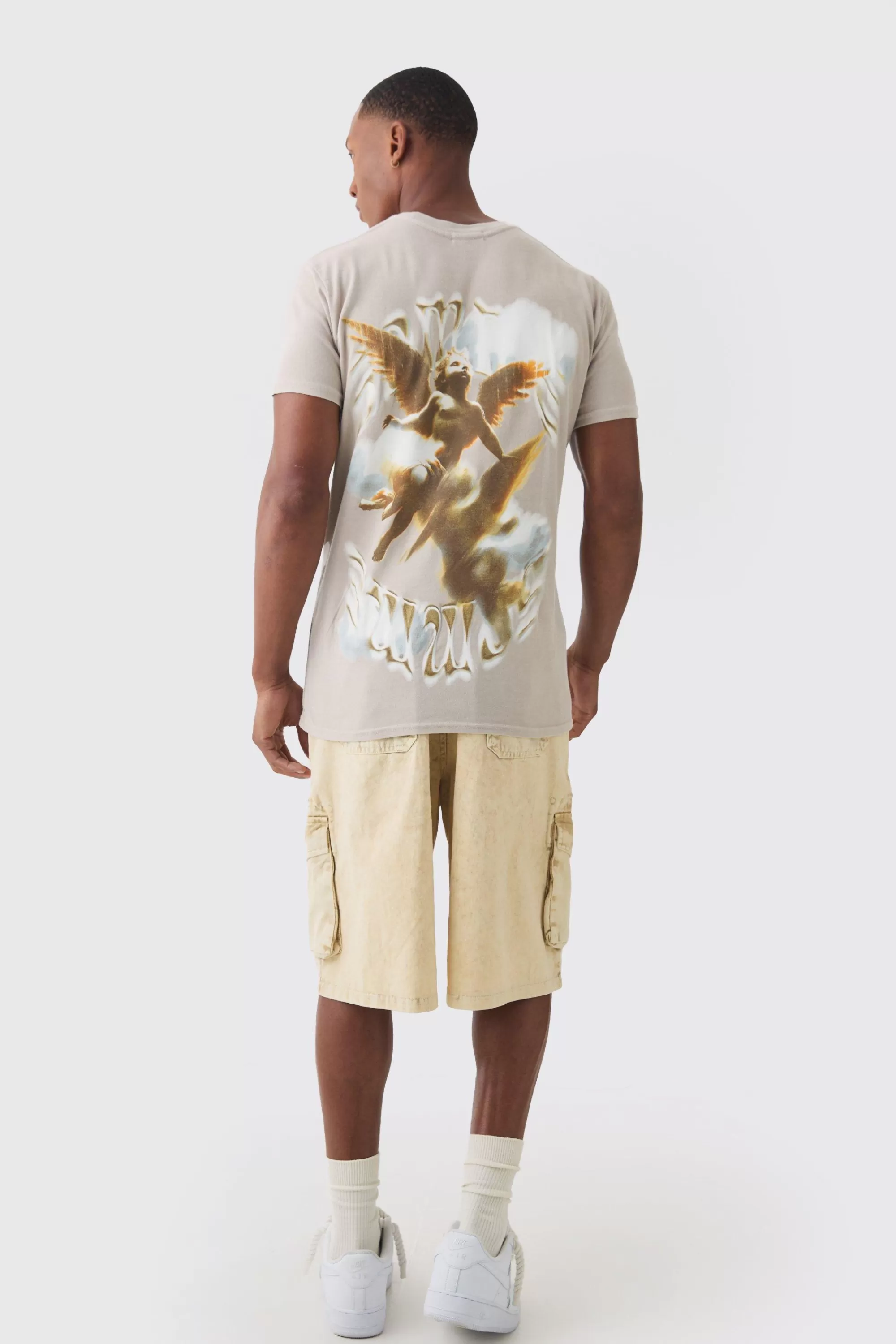 boohooMAN Renaissance Print Wash T-shirt | UK stone Sale