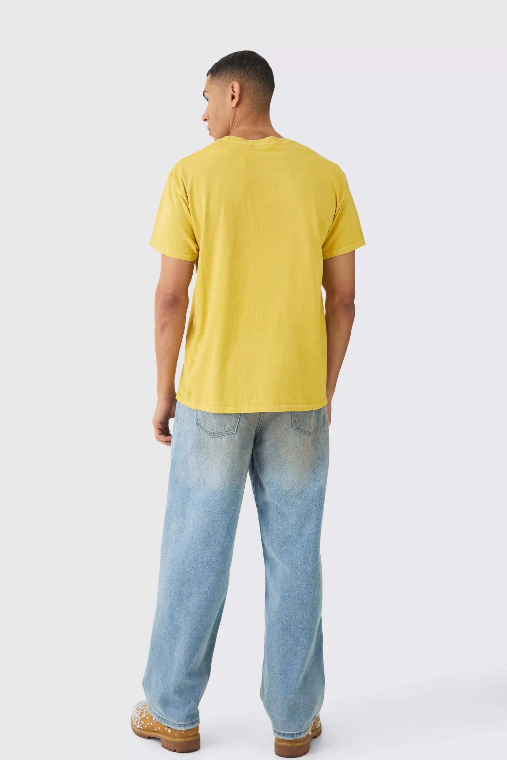 boohooMAN Rodeo Print Washed T-Shirt | UK yellow Clearance
