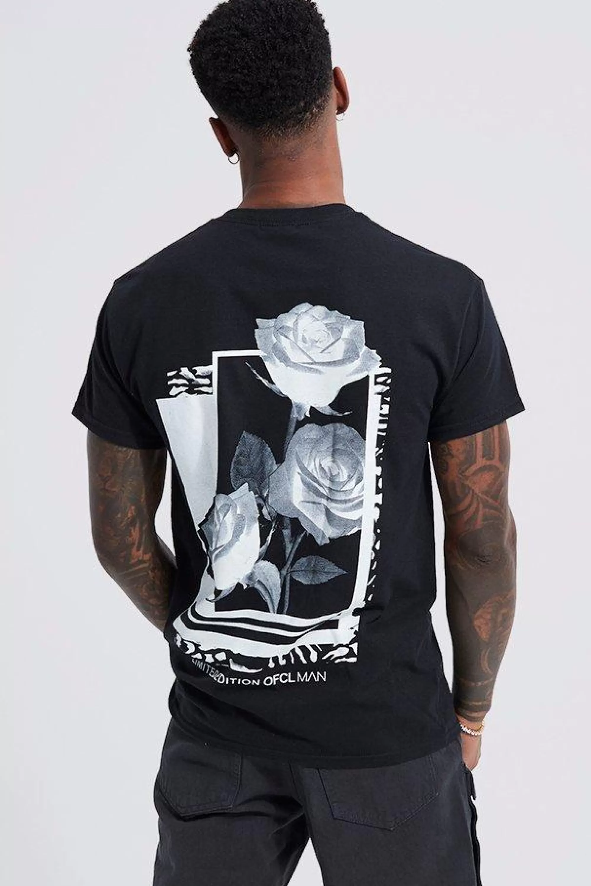 boohooMAN Rose Graphic T-shirt | UK black Clearance