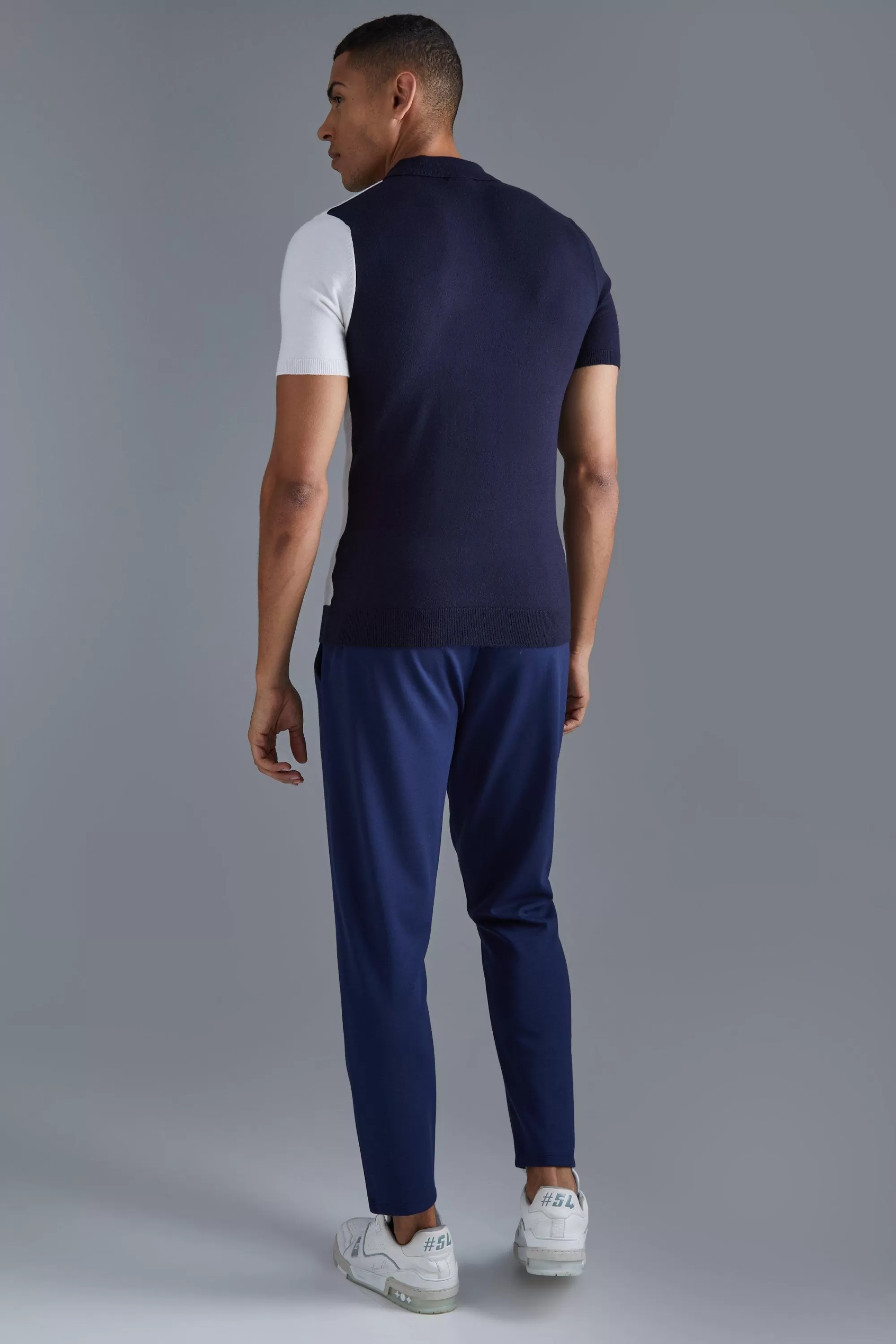 boohooMAN Short Sleeve Muscle Fit Colour Block Polo | UK navy Cheap