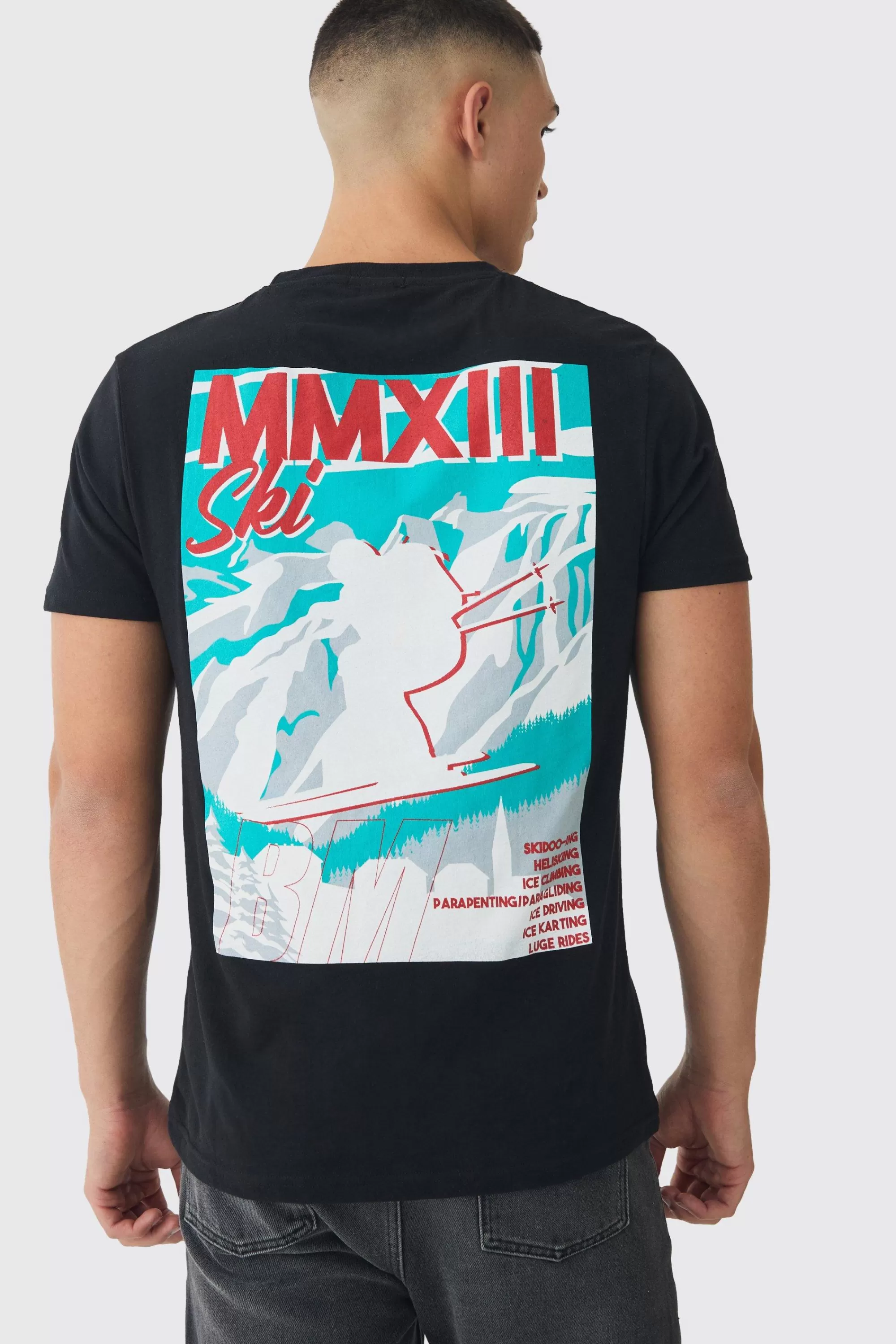 boohooMAN Ski Resort Print T-Shirt | UK black Discount