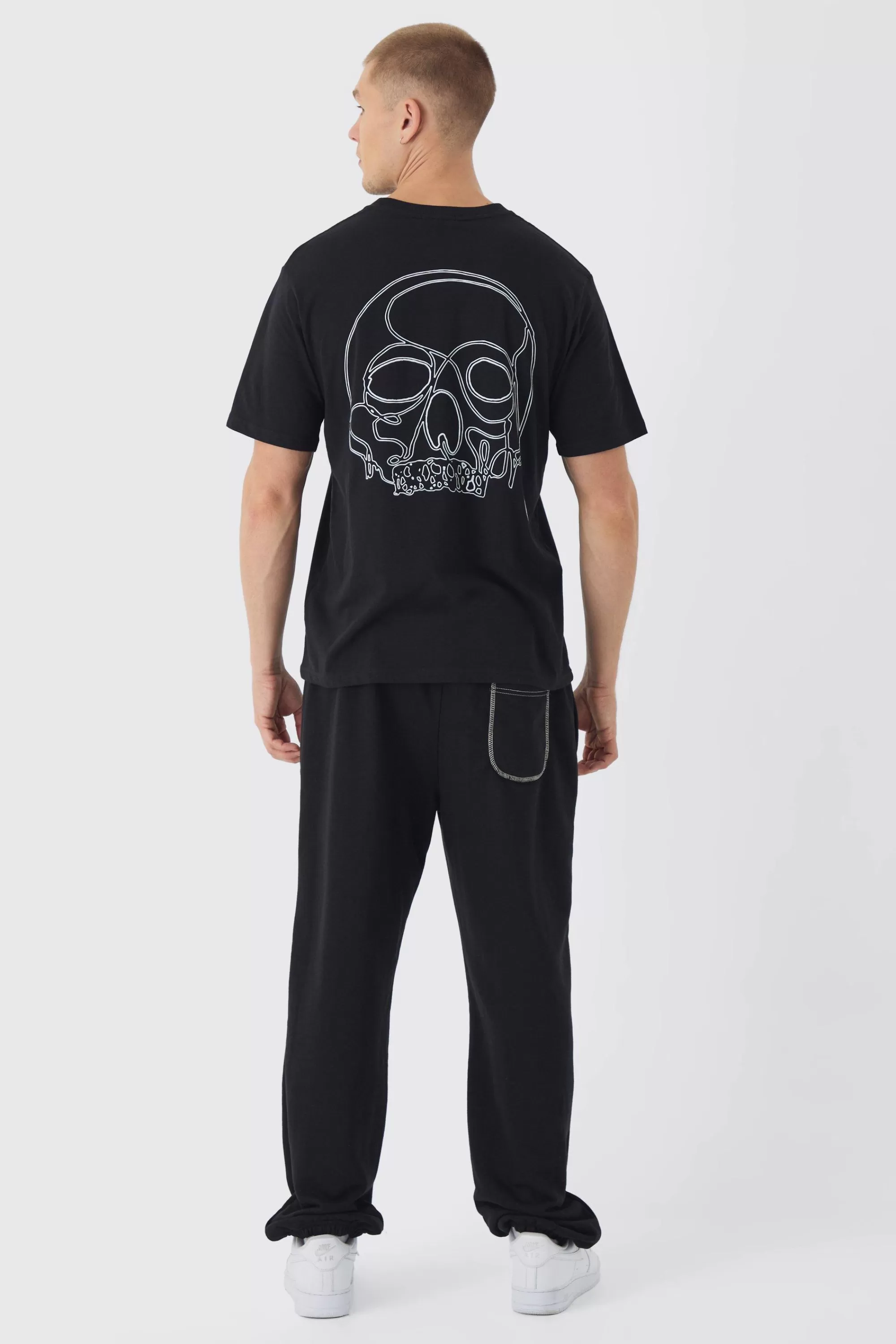 boohooMAN Skull Line Drawing Printed T-Shirt | UK black Store