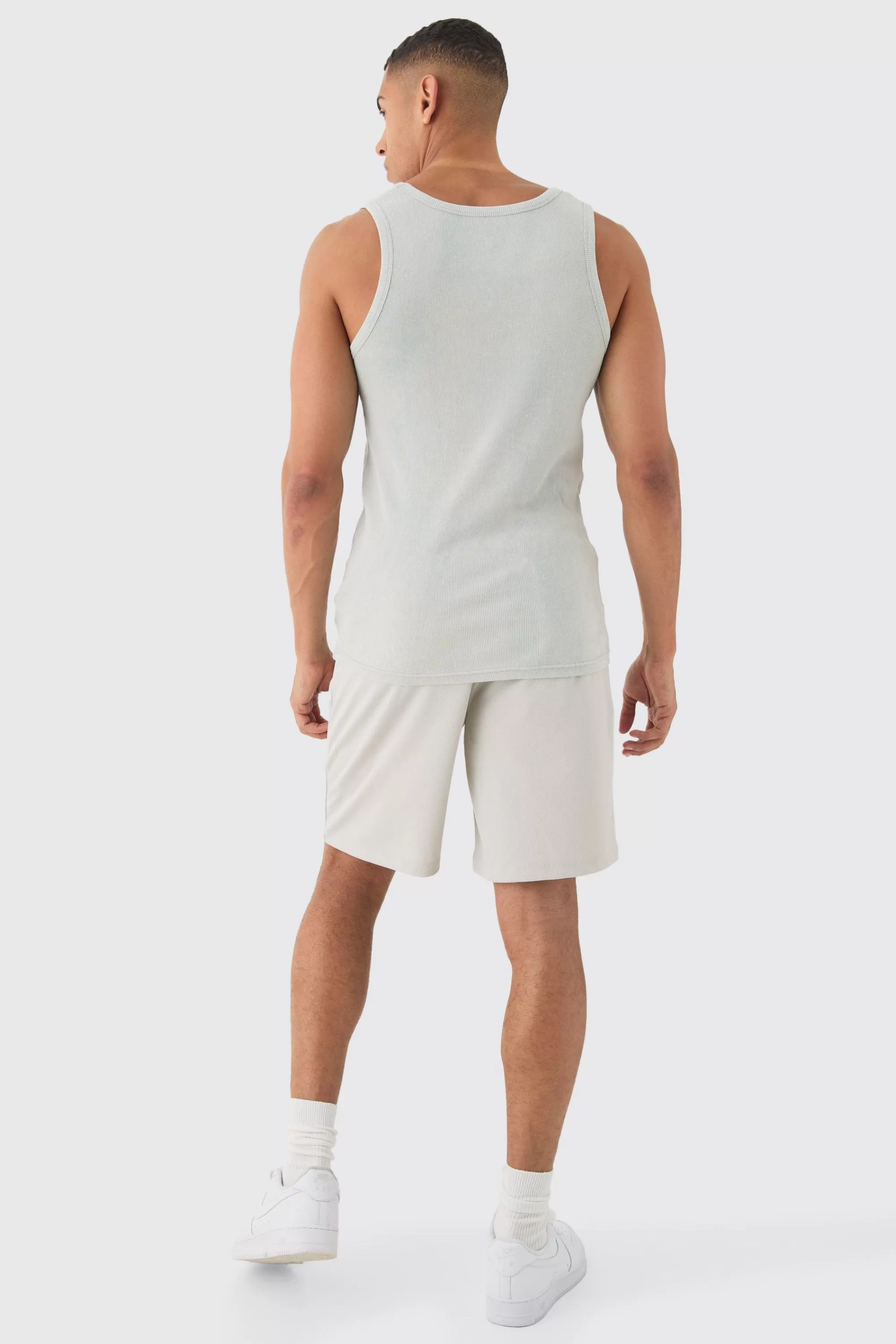 boohooMAN Slim Acid Washed Man Signature Ribbed Vest | UK light grey Shop
