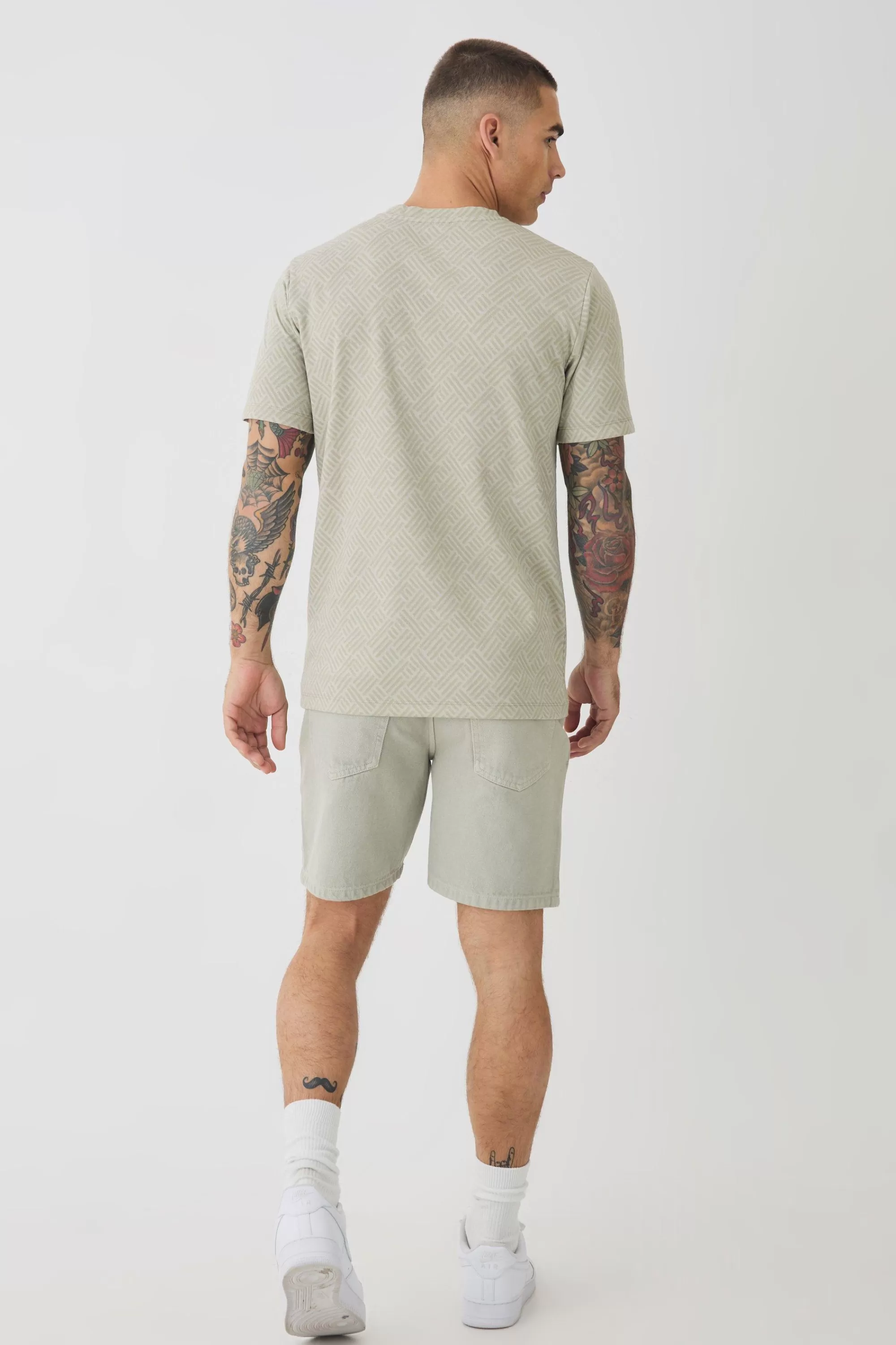 boohooMAN Slim Fit Geo Jacquard T-shirt | UK stone Shop
