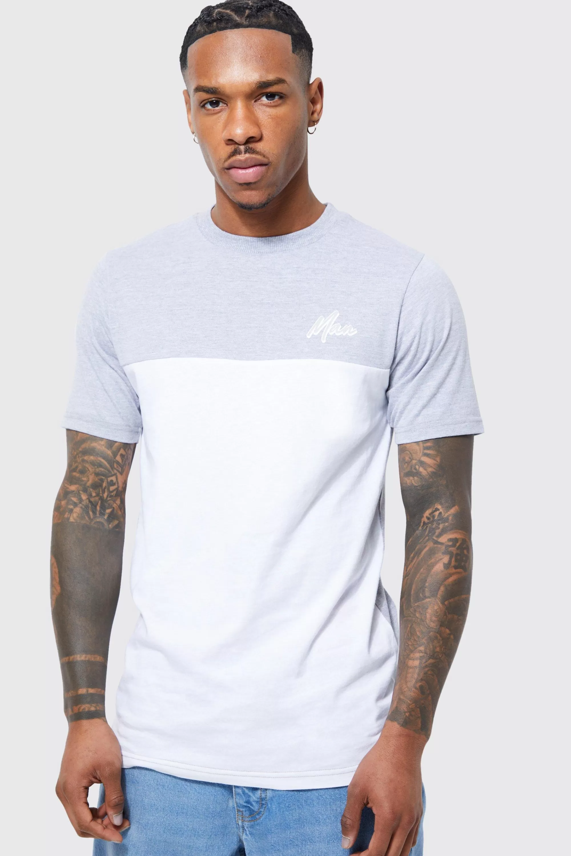 boohooMAN Slim Fit Man Colour Block T-shirt | UK grey marl Discount