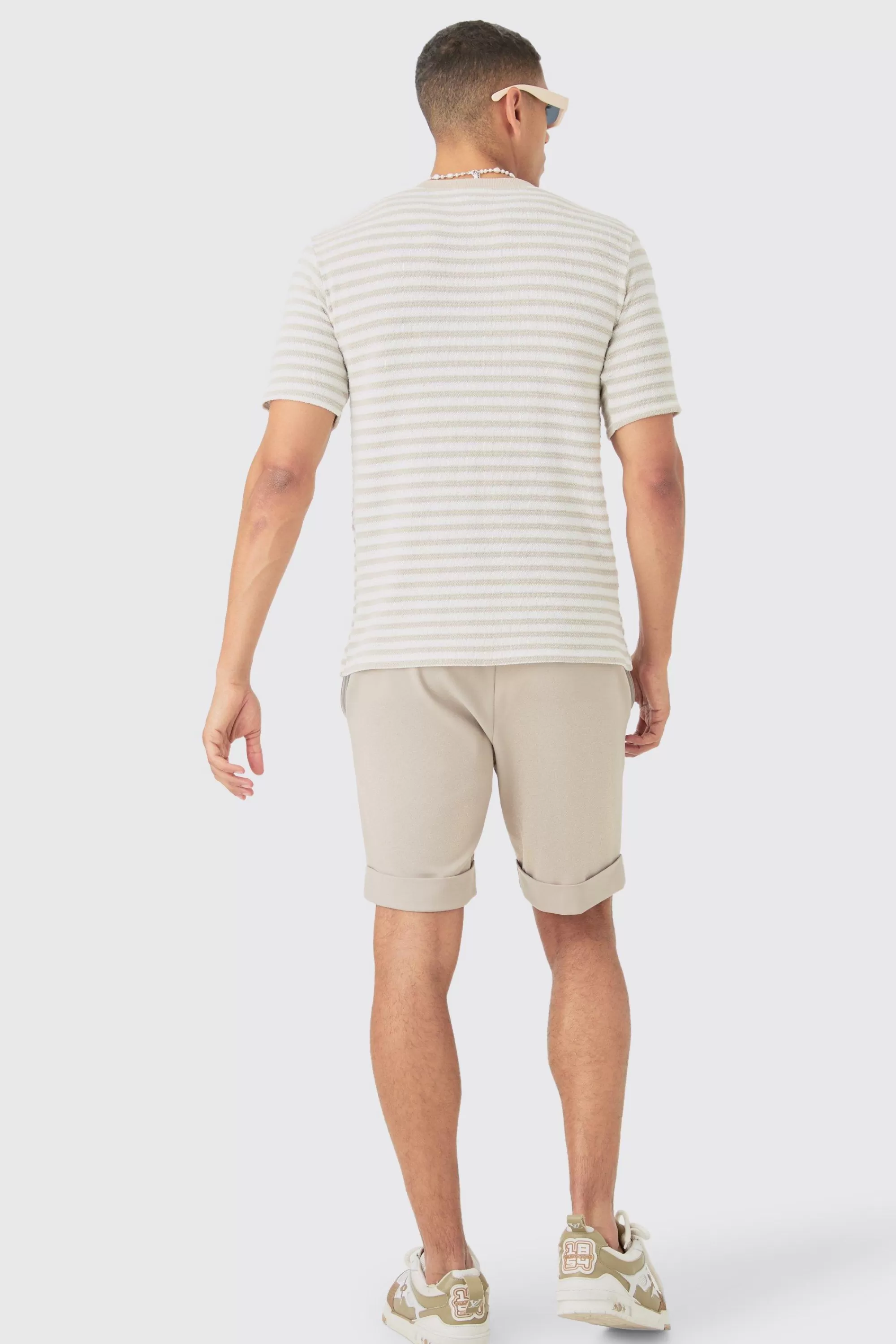 boohooMAN Slim Fit Textured Stripe T-shirt | UK stone Sale