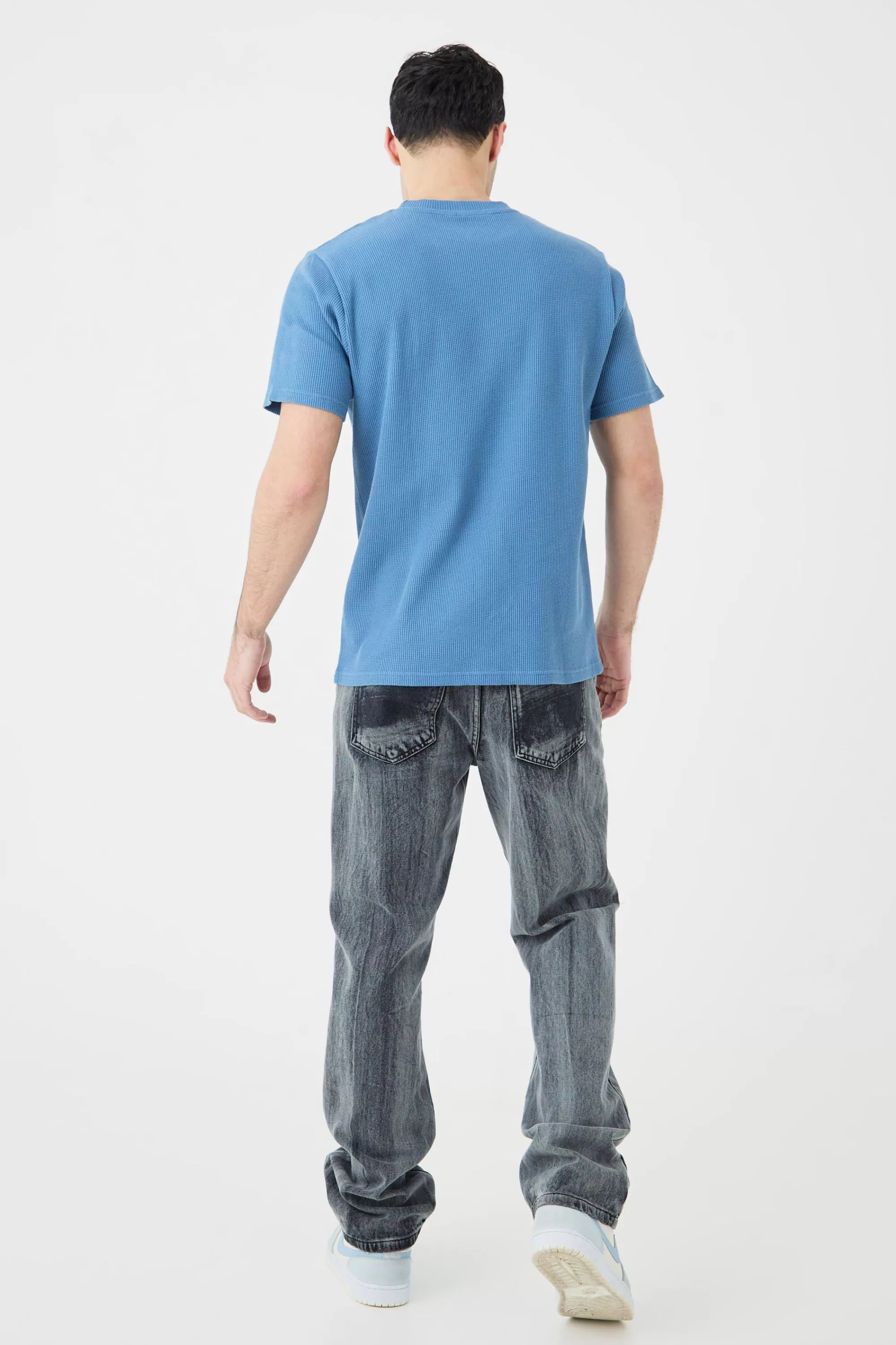 boohooMAN Slim Fit Waffle T-shirt | UK slate blue Cheap