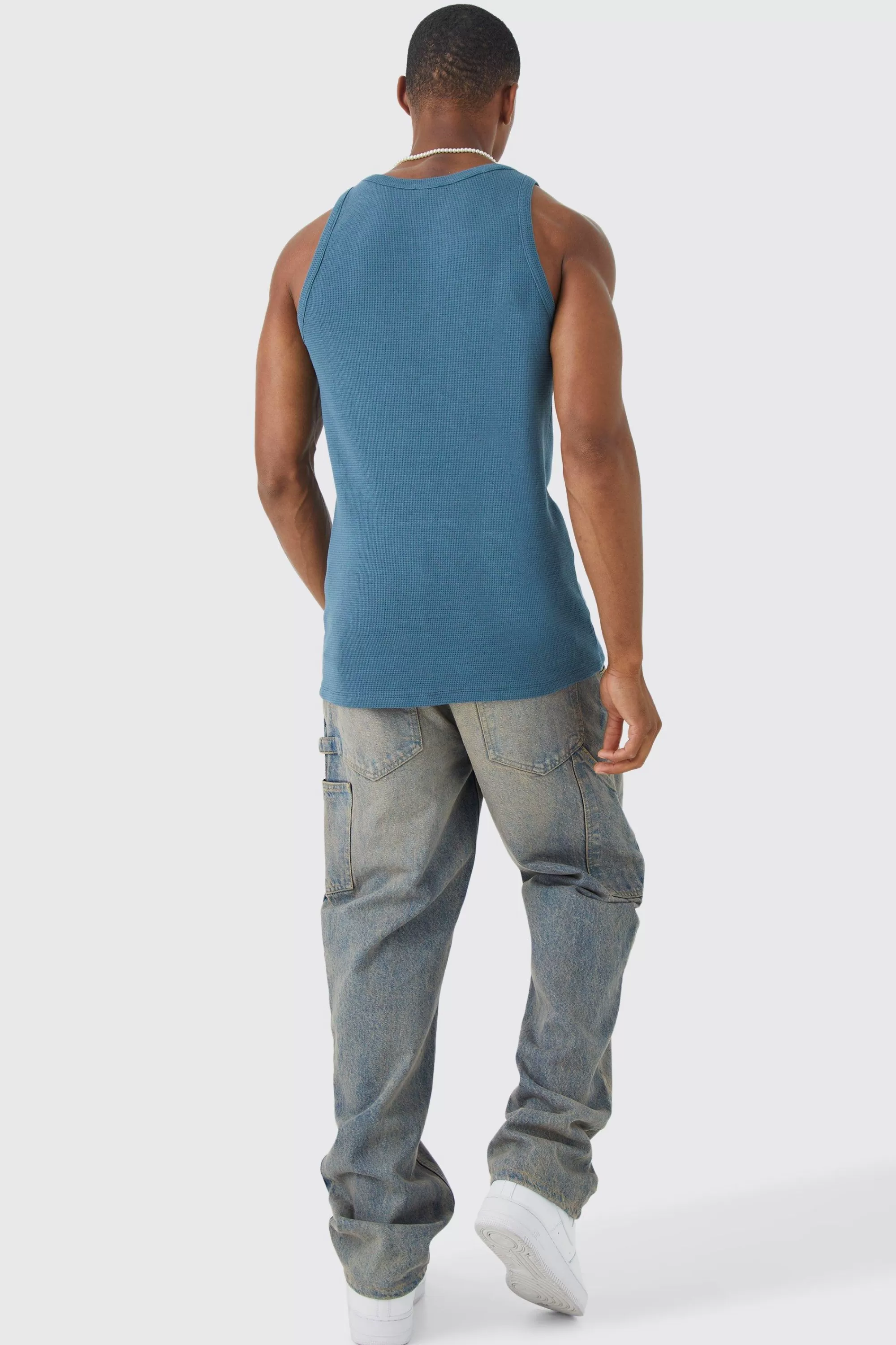 boohooMAN Slim Fit Waffle Vest | UK slate Flash Sale
