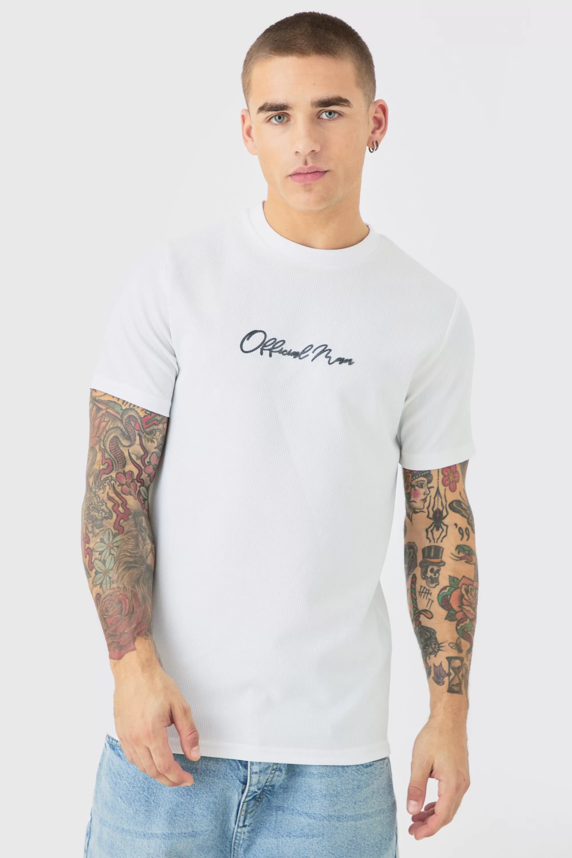 boohooMAN Slim High Build Ottoman Rib T-Shirt | UK white Best Sale