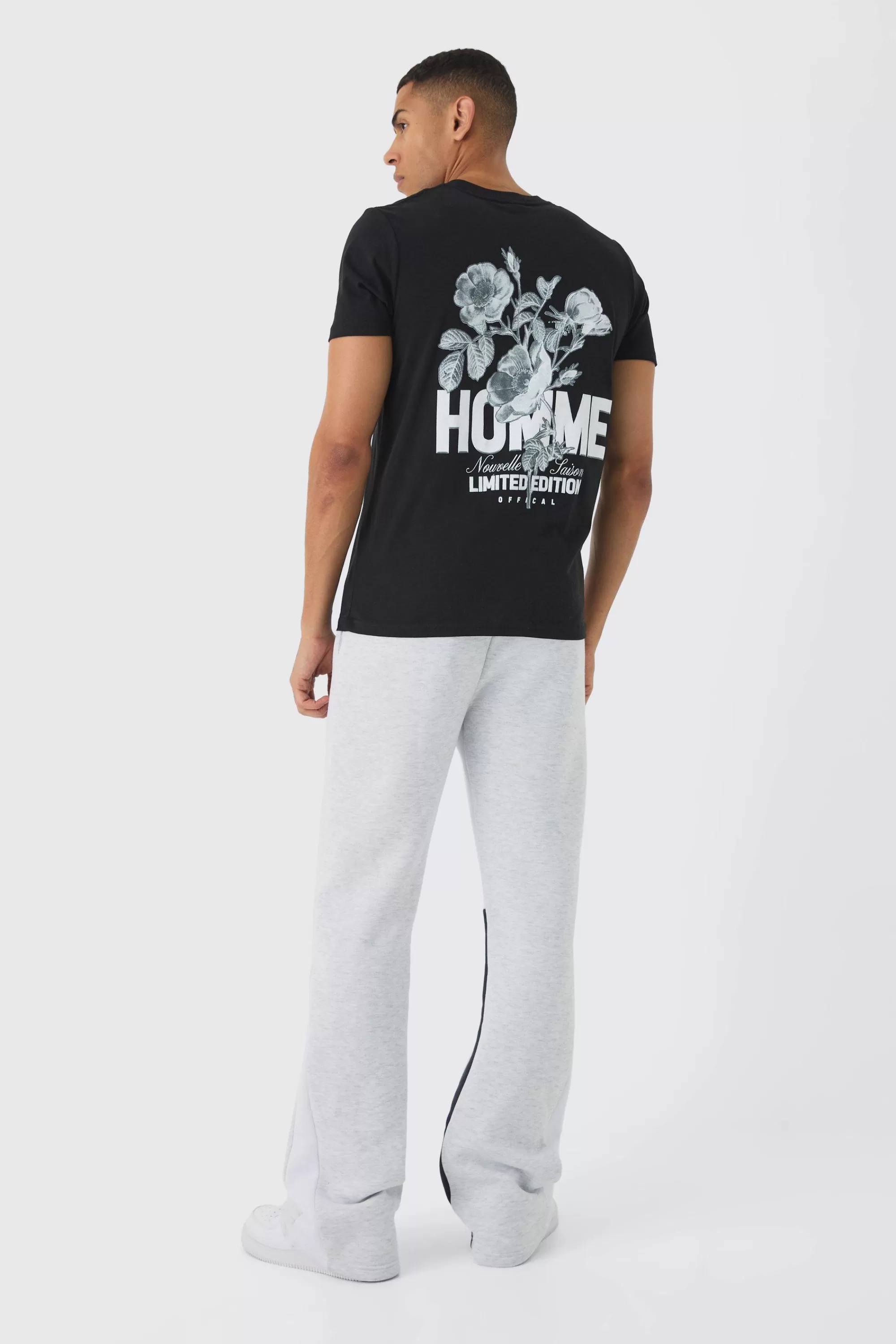 boohooMAN Slim Homme Floral Back Print T-Shirt | UK black Discount