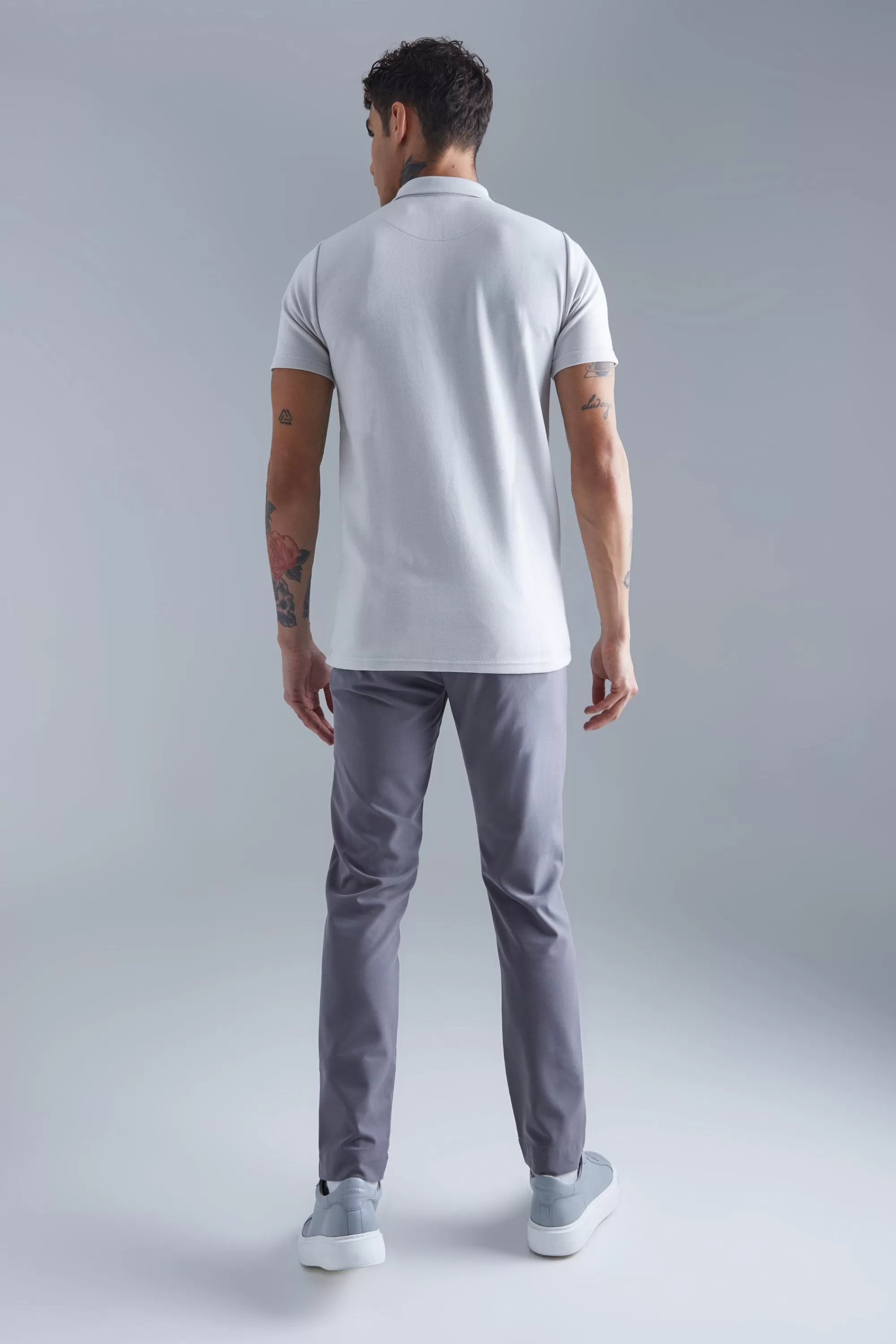 boohooMAN Slim Interlock Polo | UK light grey Best Sale