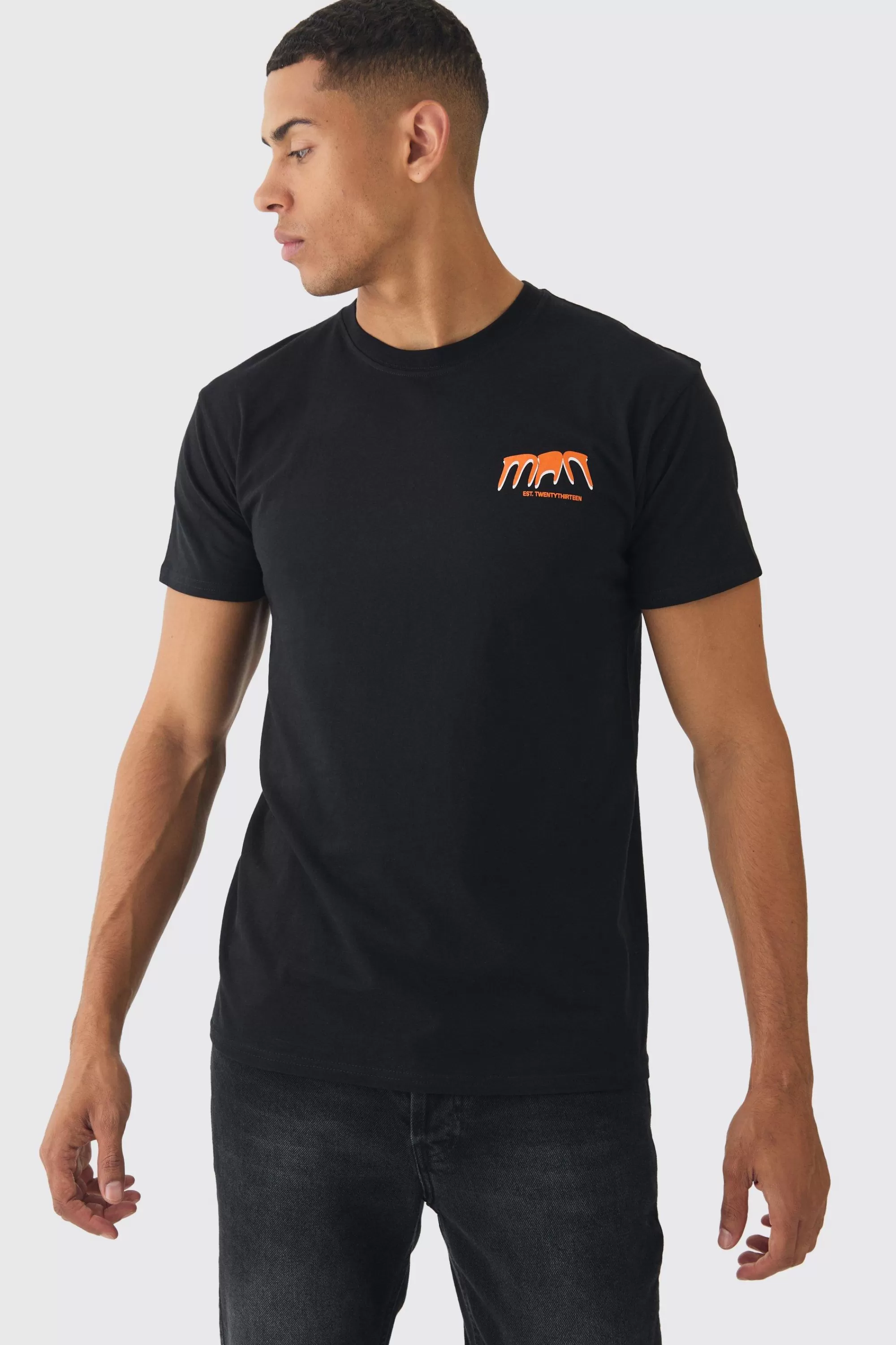 boohooMAN Slim Man Graphic T-Shirt | UK black Fashion