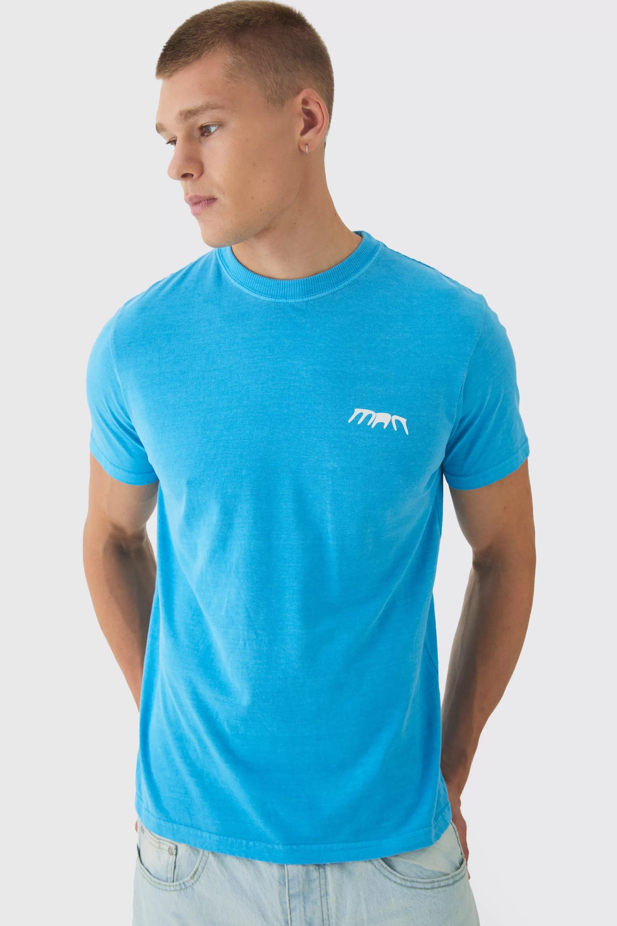 boohooMAN Slim Man Print T-Shirt | UK blue Sale