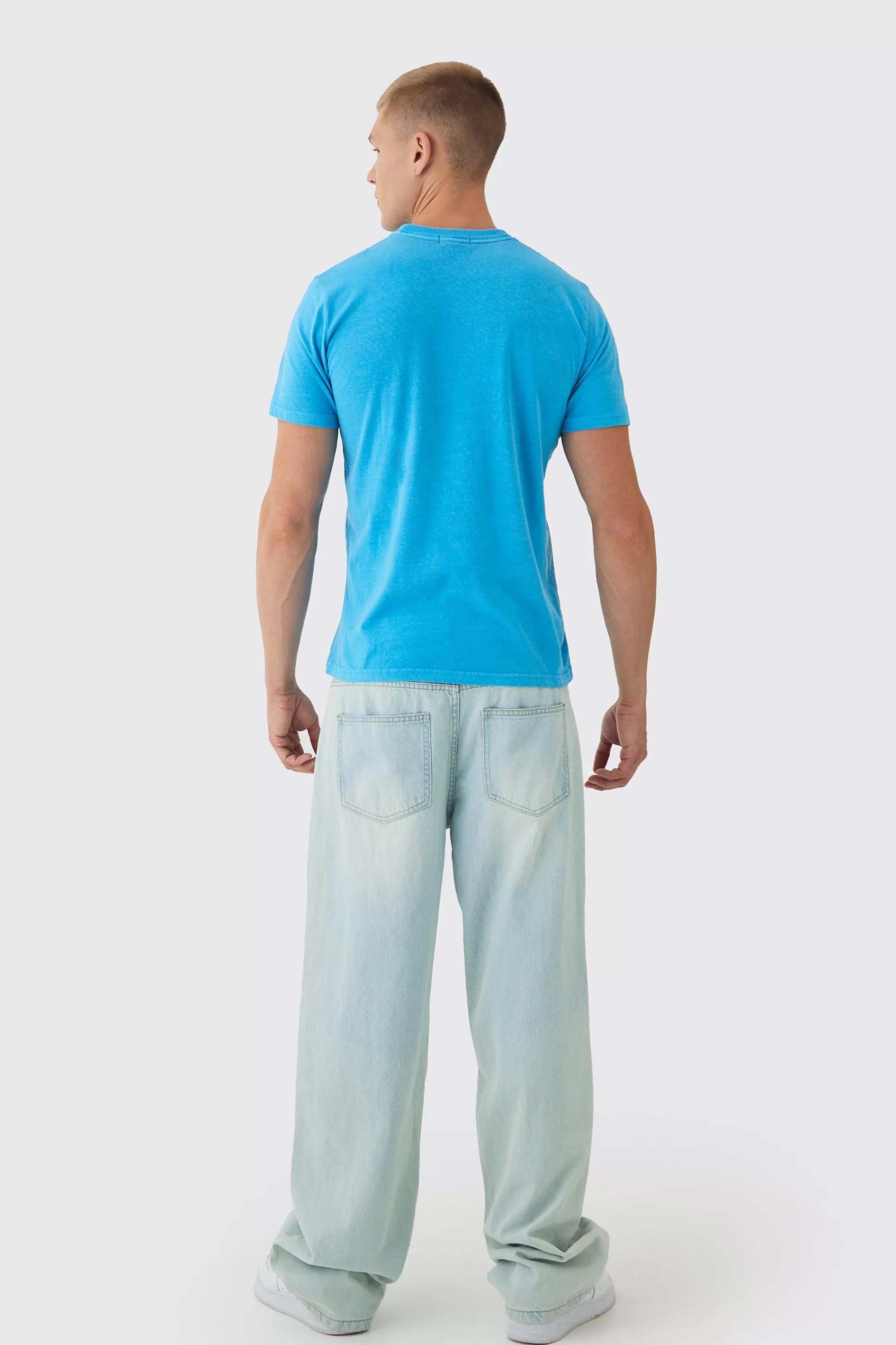 boohooMAN Slim Man Print T-Shirt | UK blue Sale