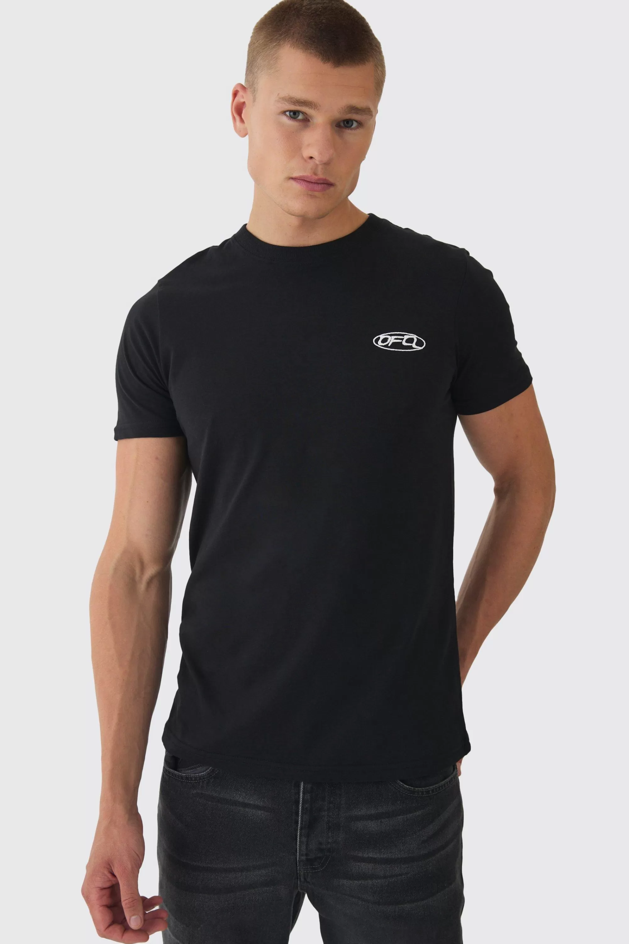 boohooMAN Slim OFCL Chest Embroidery T-Shirt | UK black Best