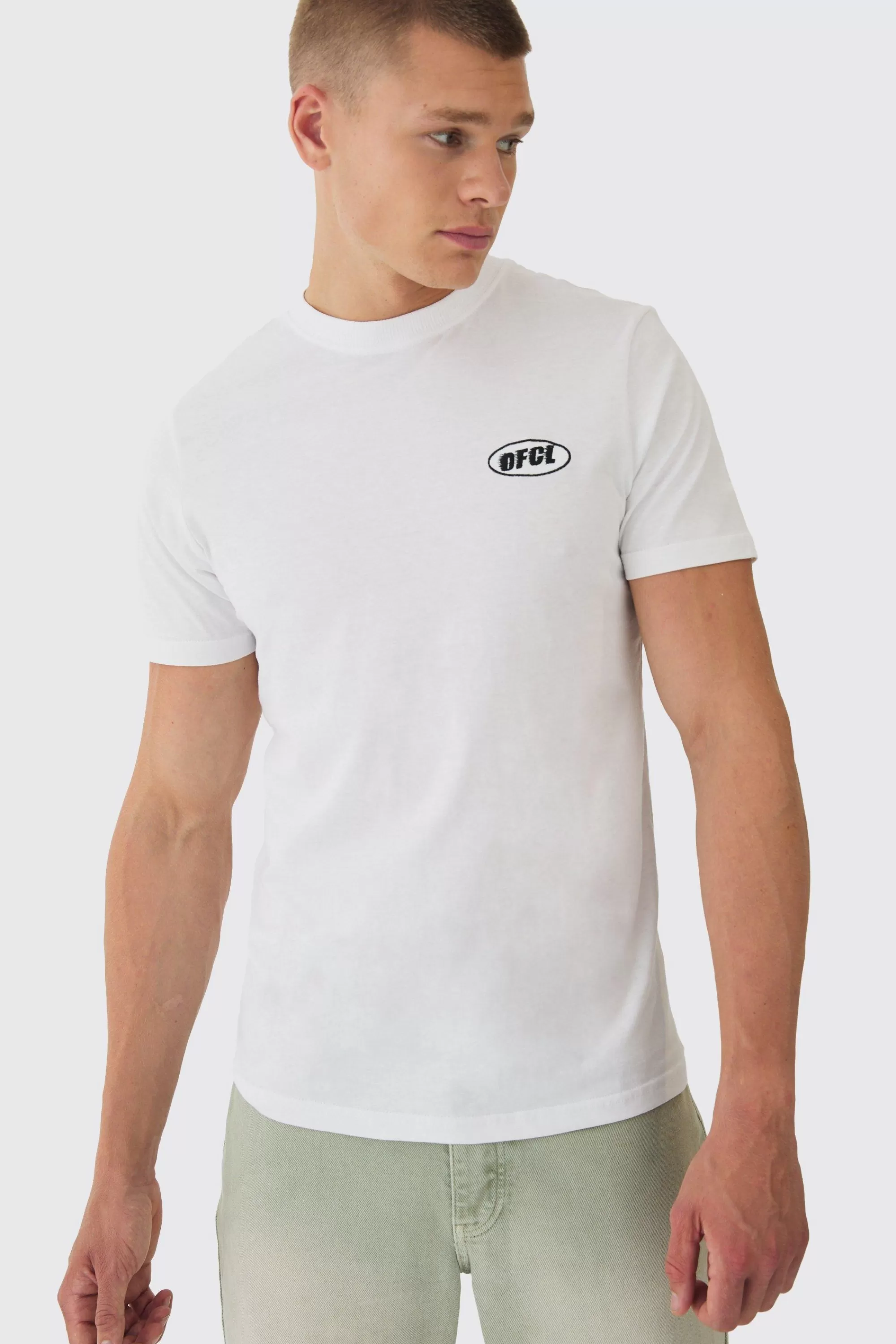 boohooMAN Slim OFCL Chest Embroidery T-Shirt | UK white Store